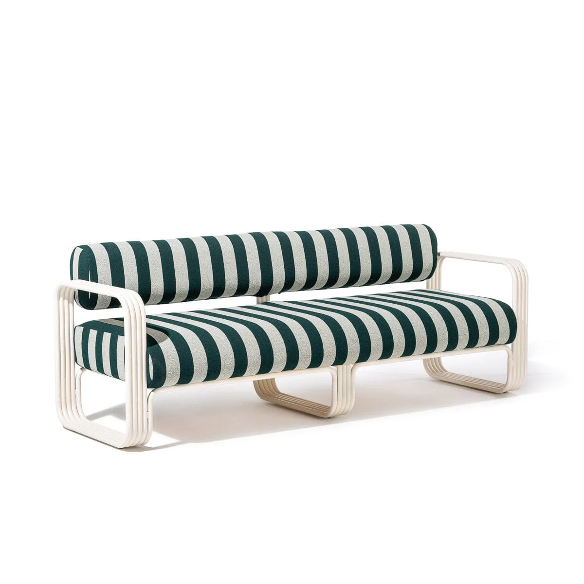 The Contini Sofa in Terry Green Stripe | Antique White Frame - Image 3