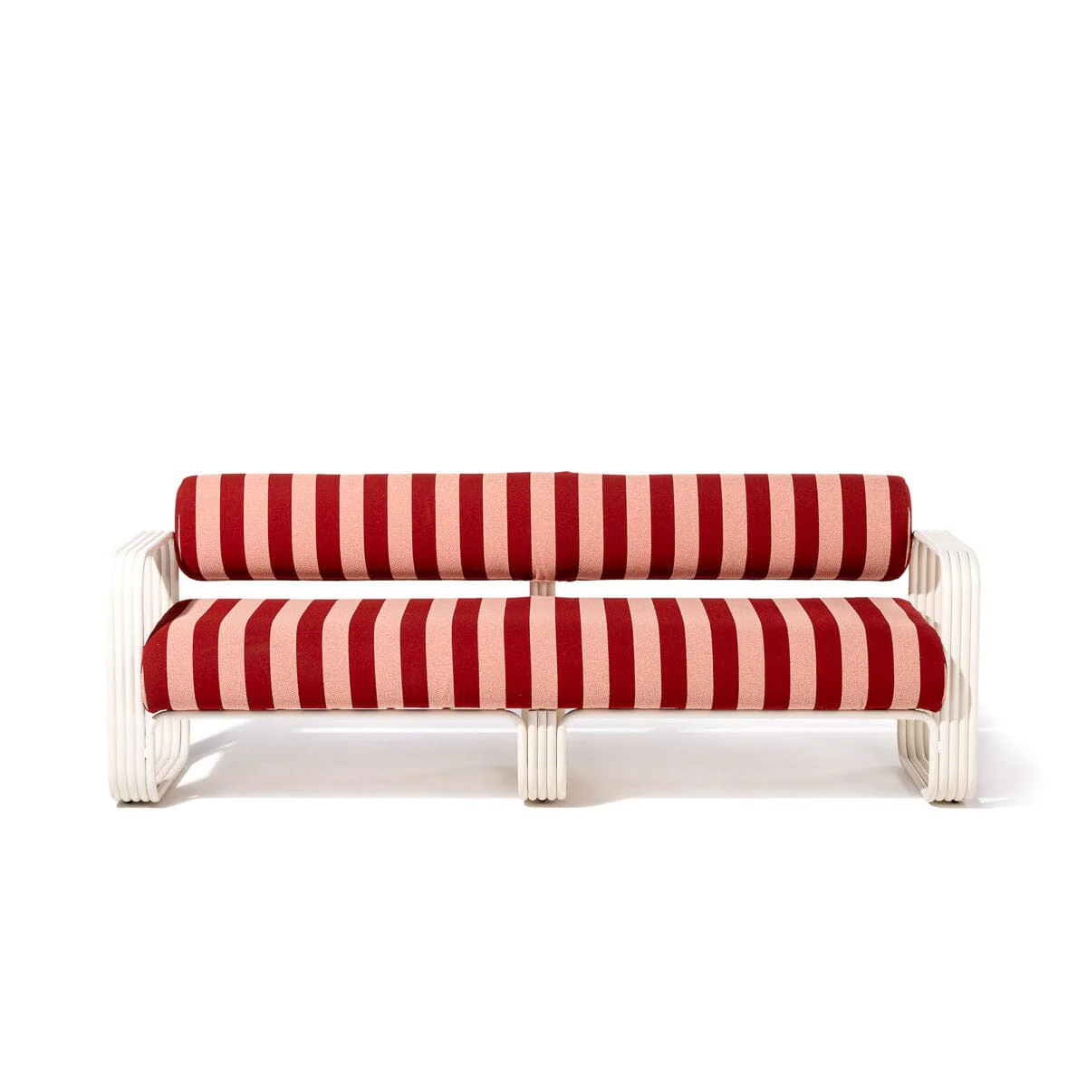 The Contini Sofa in Terracotta Stripe | Antique White Frame