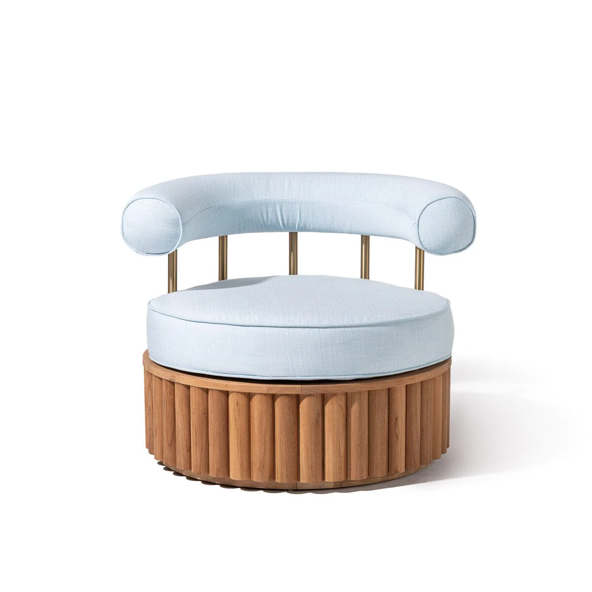 The Daisy Accent Swivel Chair in Sky Blue | Teakwood Frame