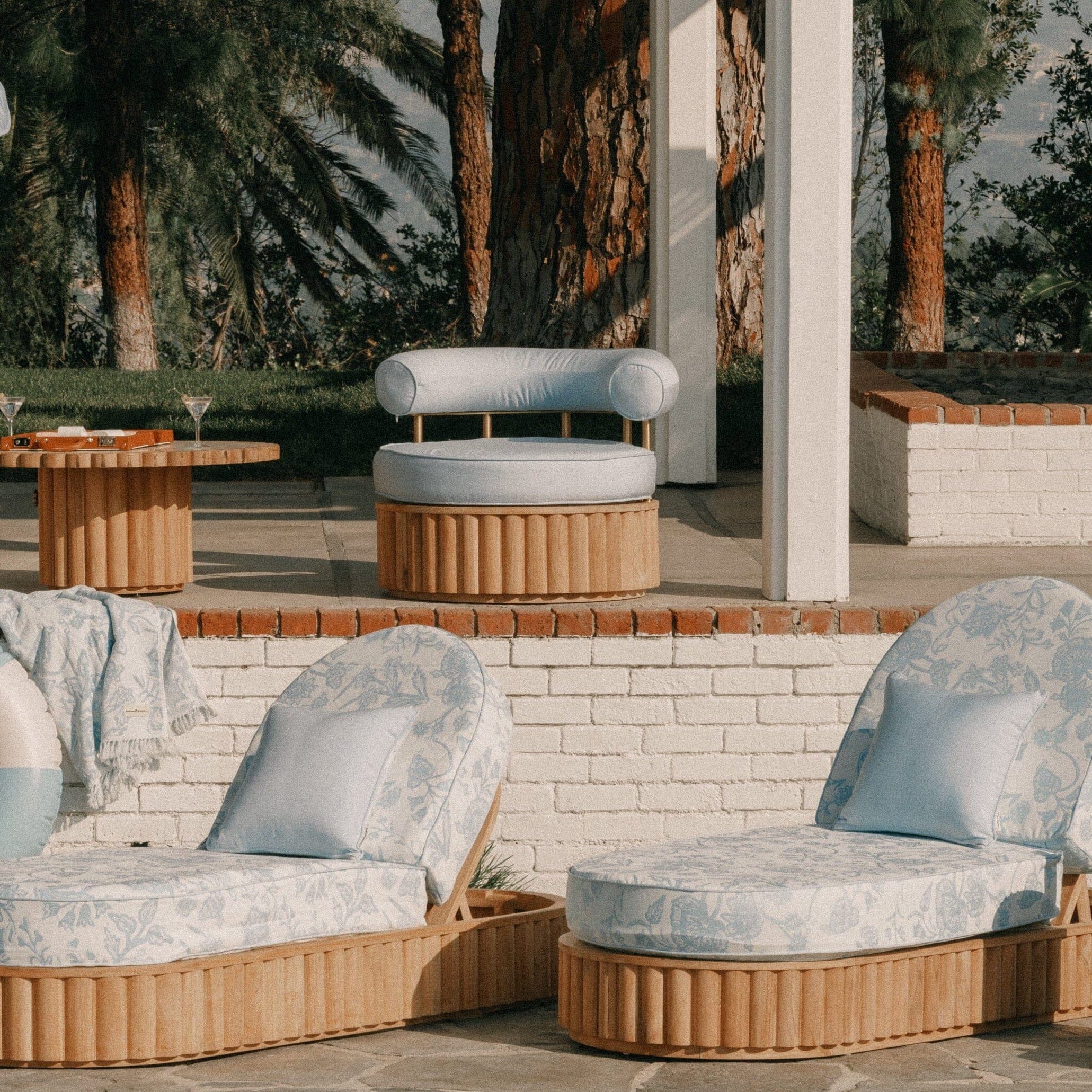 The Daisy Accent Swivel Chair in Sky Blue | Teakwood Frame - Image 2