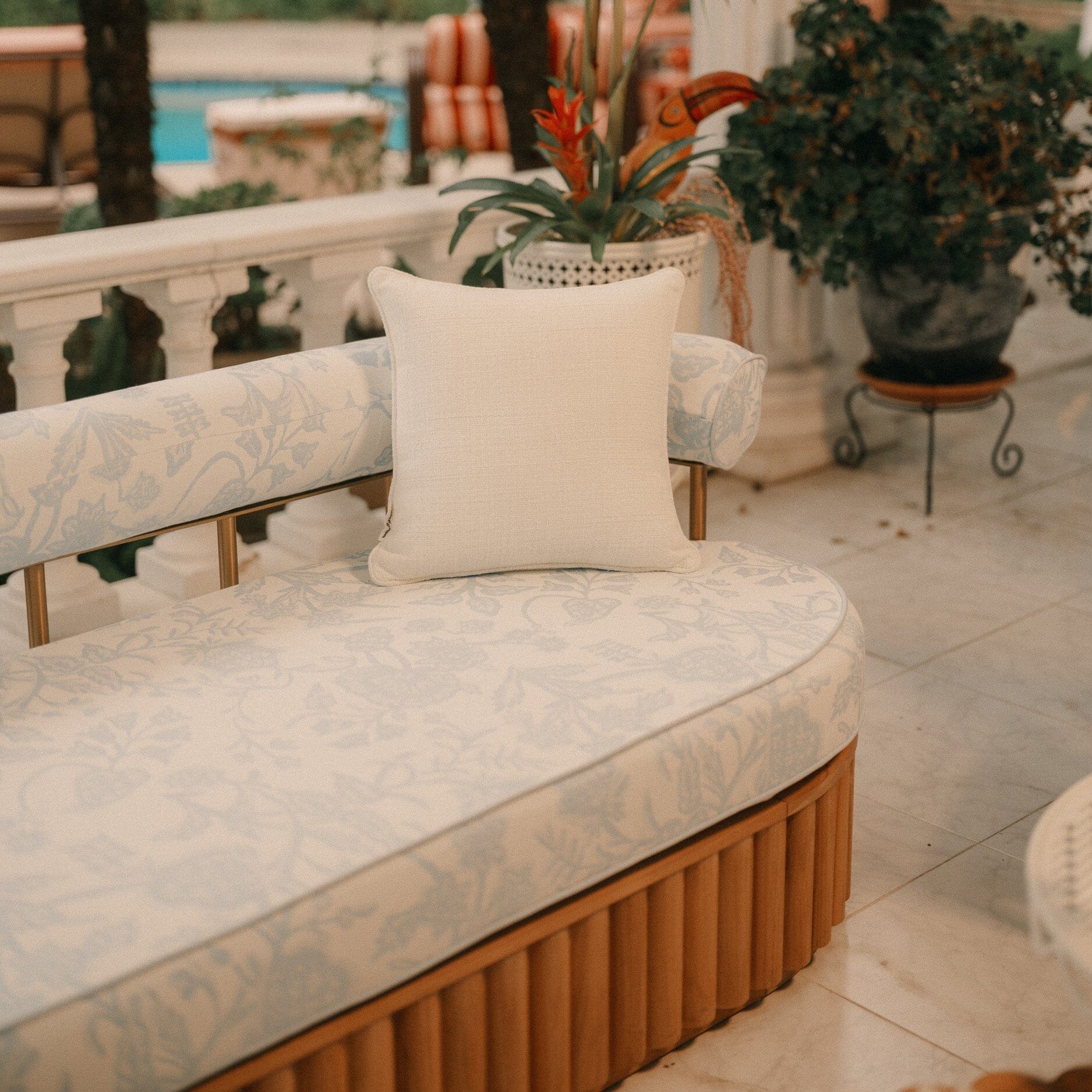 Daisy Sofa in Hanalei Bay Blue Jacquard | Teakwood Frame - Image 3