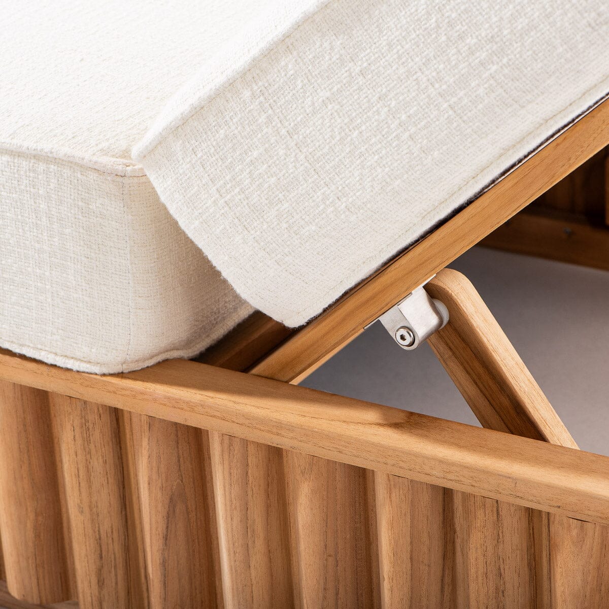 The Daisy Sun Lounger in Boucle Antique White | Teakwood Frame - Image 6