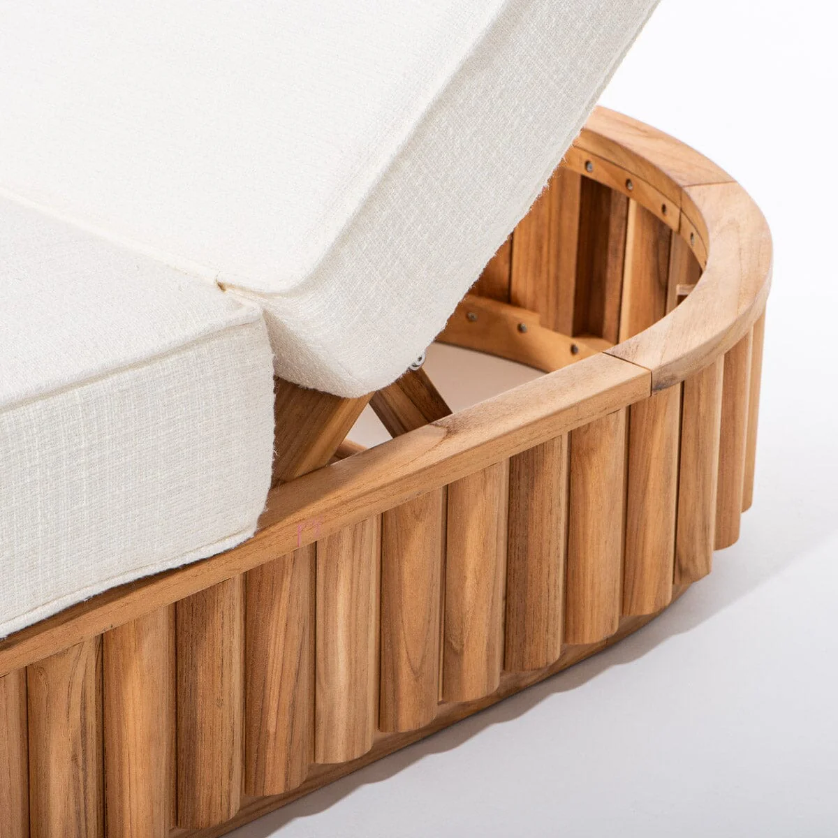 The Daisy Sun Lounger in Boucle Antique White | Teakwood Frame - Image 7
