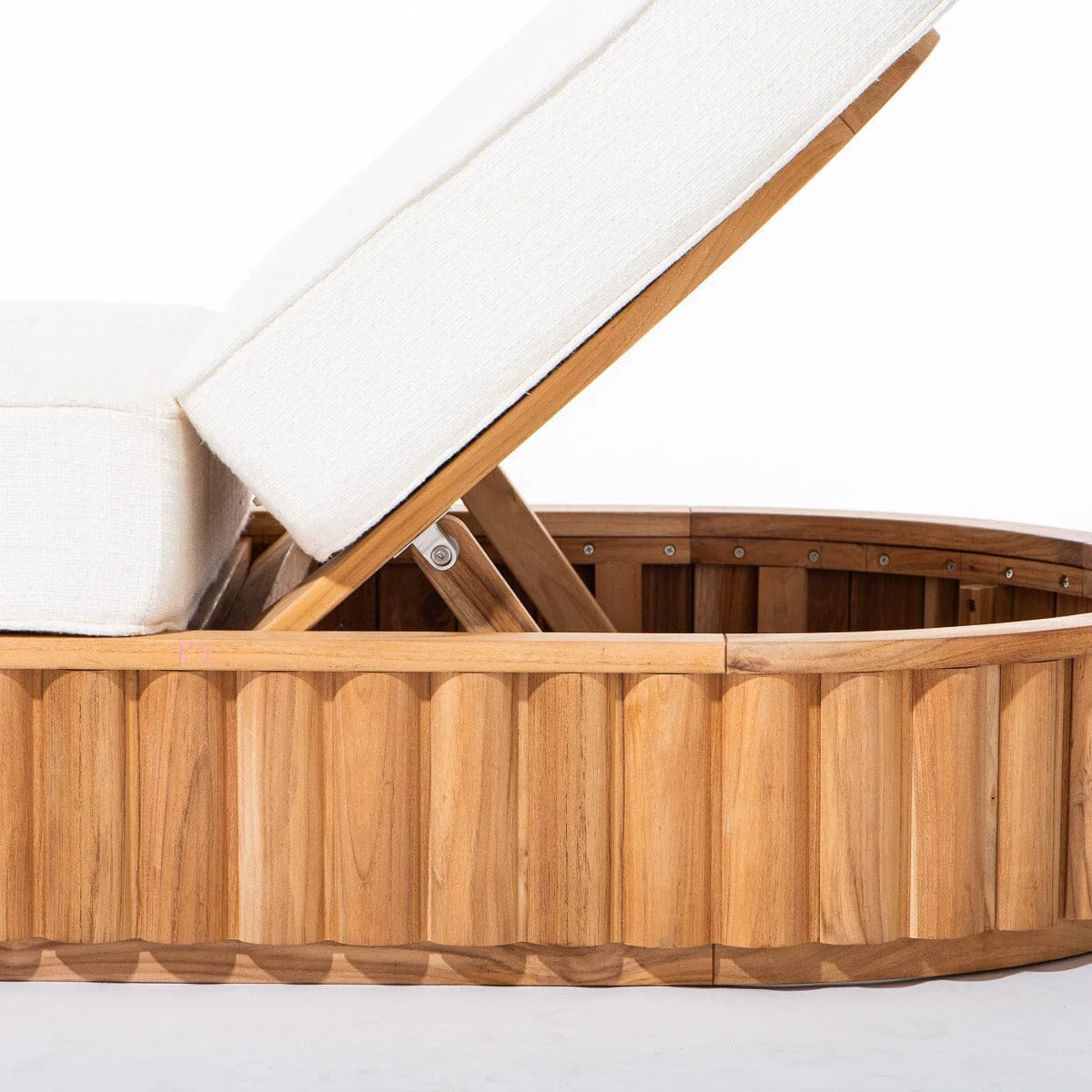 The Daisy Sun Lounger in Boucle Antique White | Teakwood Frame - Image 9