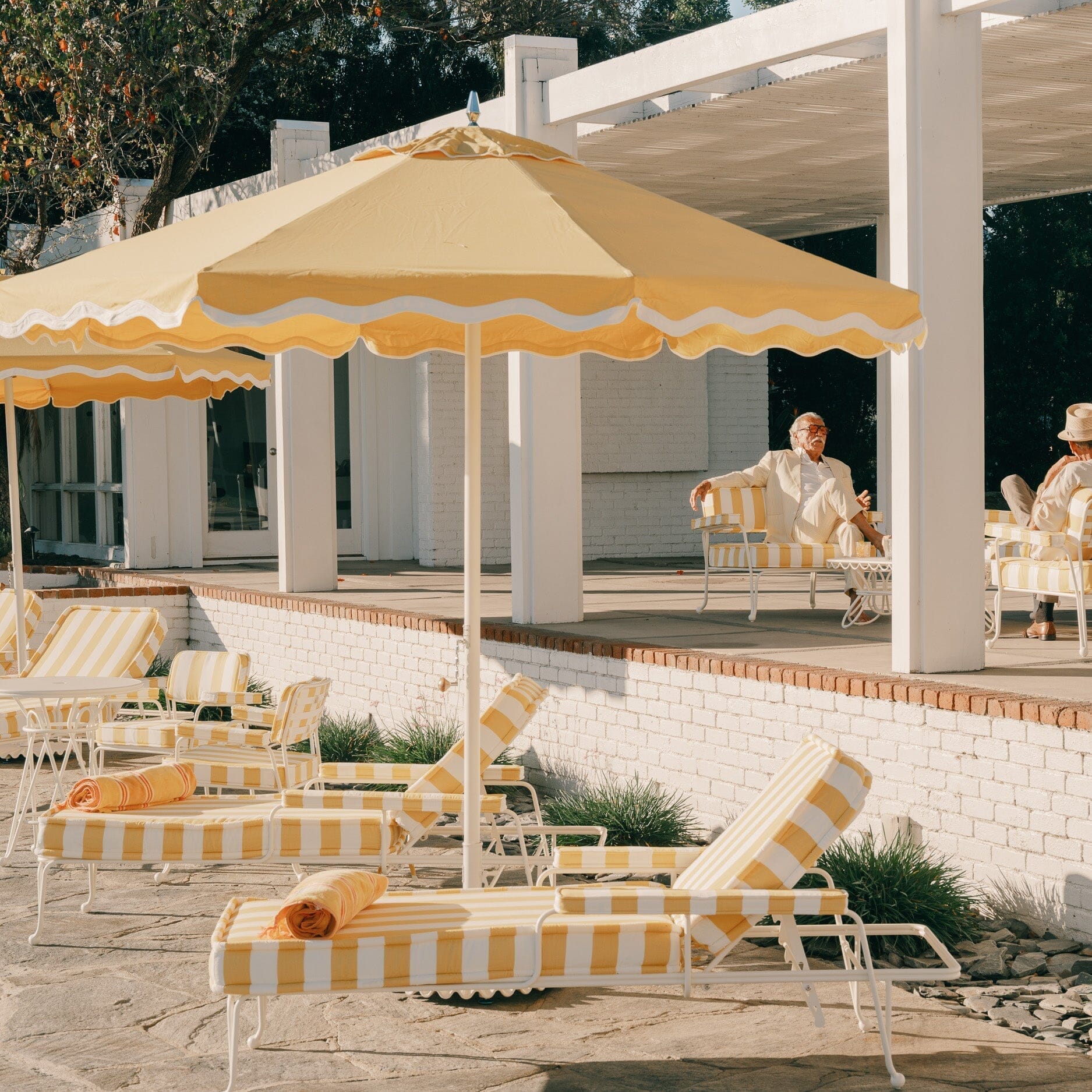Resort Market Umbrella in Rivie Mimosa | Antique White Frame - Image 2
