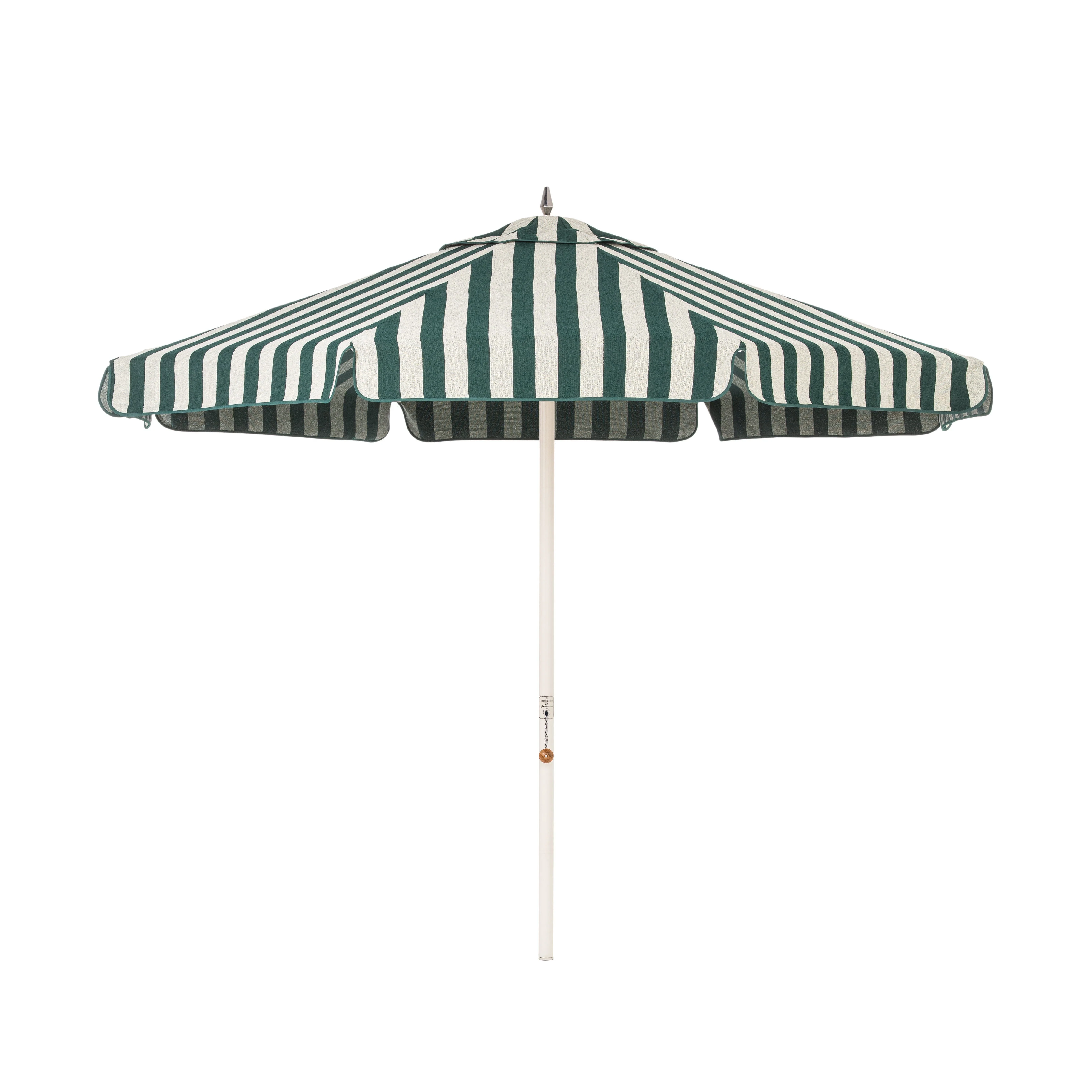 The Resort Market Umbrella in Terry Green Stripe | Antique White Frame