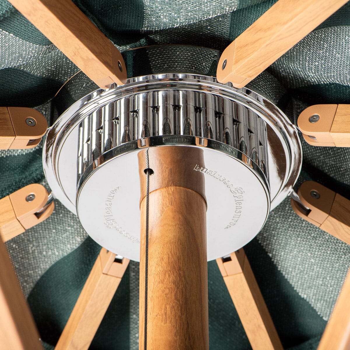 The Resort Market Umbrella in Terry Green Stripe | Transfer Teak Frame - Image 7