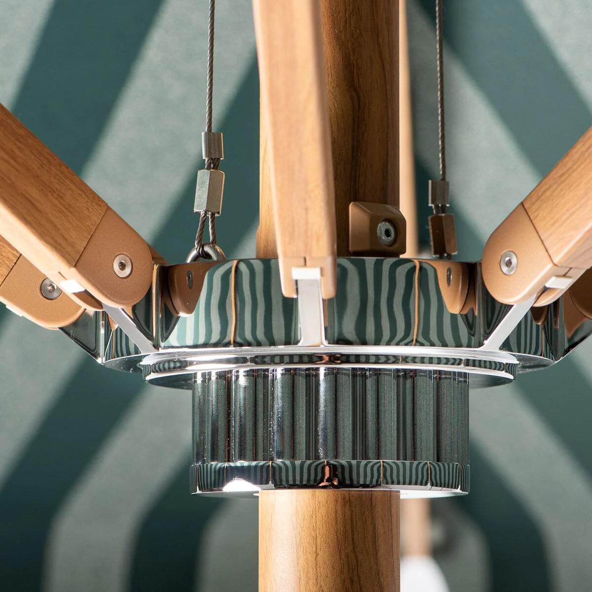 The Resort Market Umbrella in Terry Green Stripe | Transfer Teak Frame - Image 8