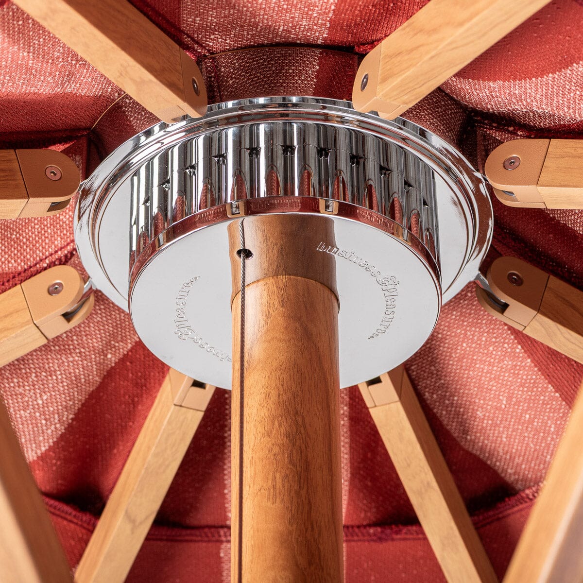 The Resort Market Umbrella in Terry Terracotta Stripe | Transfer Teak Frame - Image 7