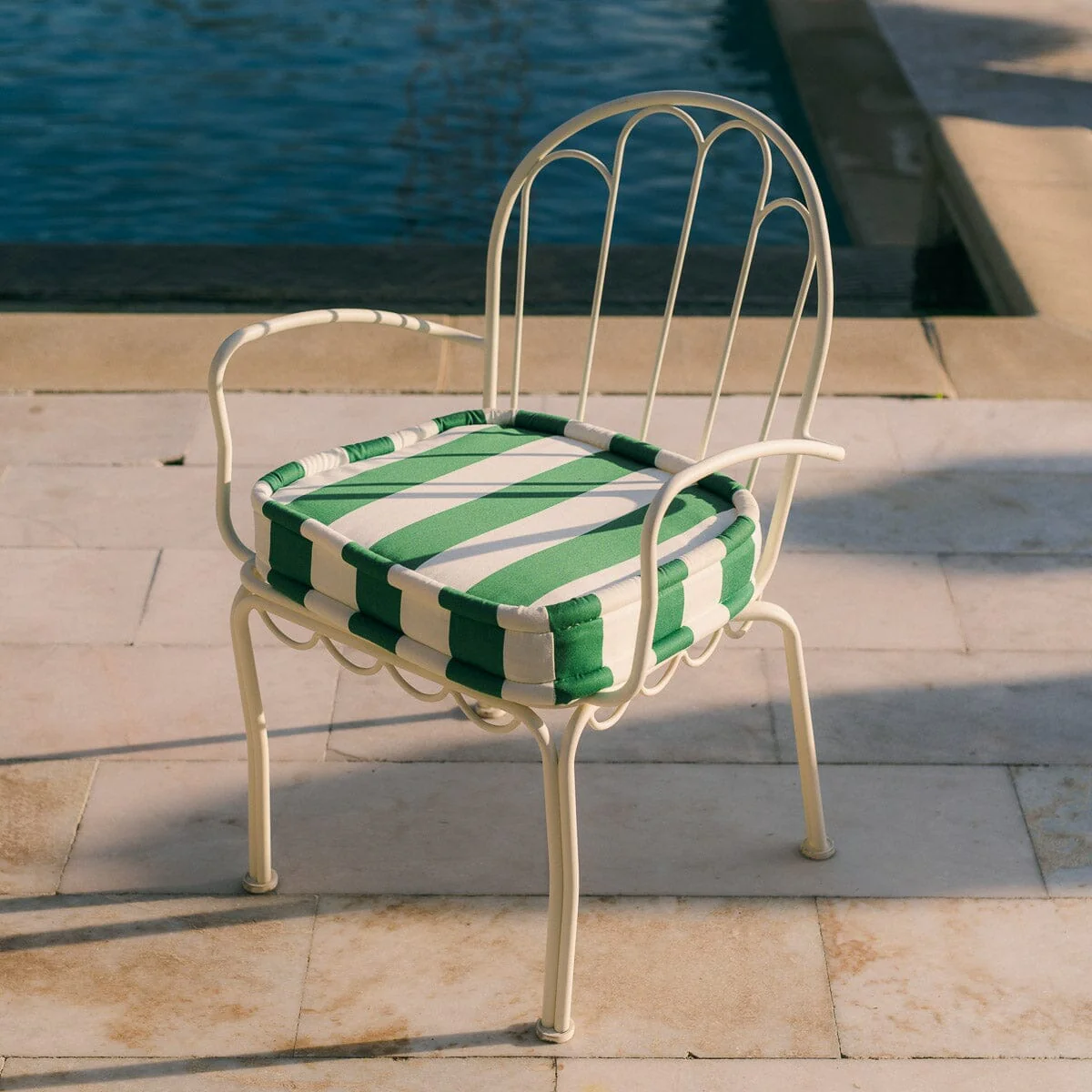 The Al Fresco Dining Chair in Crew Canyon Green Stripe | Antique White Frame - Image 2