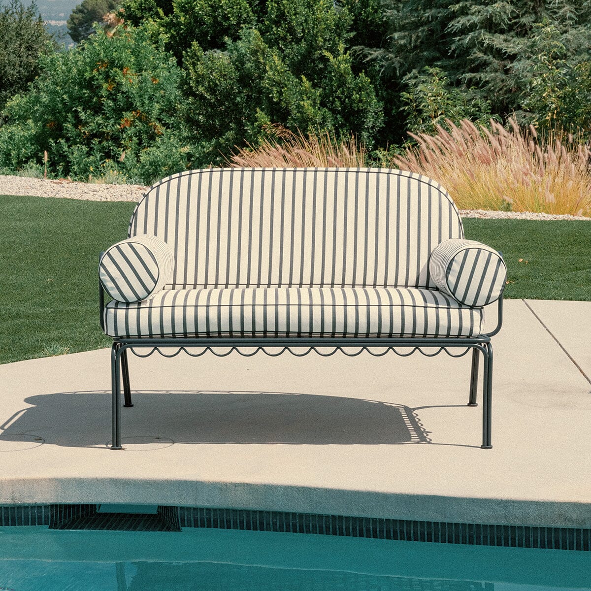 The Al Fresco Love Seat Cushion Cover Set - Monaco Black Stripe - Image 9