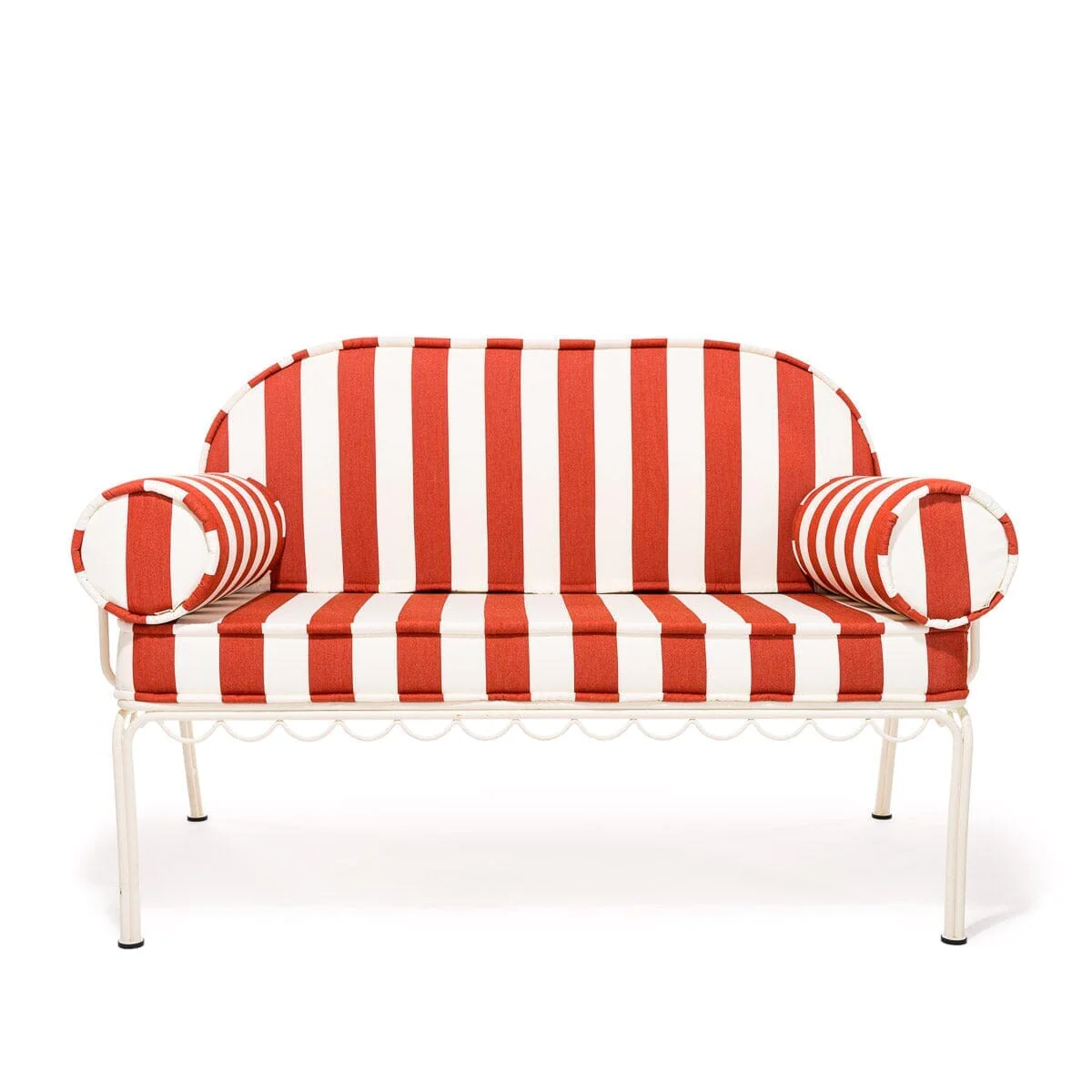 The Al Fresco Love Seat in Crew Le Sirenuse Stripe | Antique White Frame