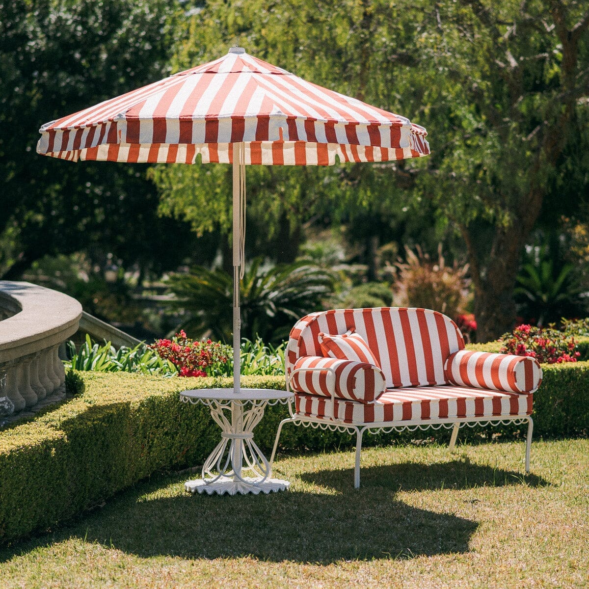 The Al Fresco Love Seat in Crew Le Sirenuse Stripe | Antique White Frame - Image 2