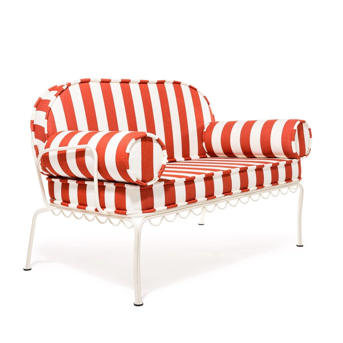 The Al Fresco Love Seat in Crew Le Sirenuse Stripe | Antique White Frame - Image 3