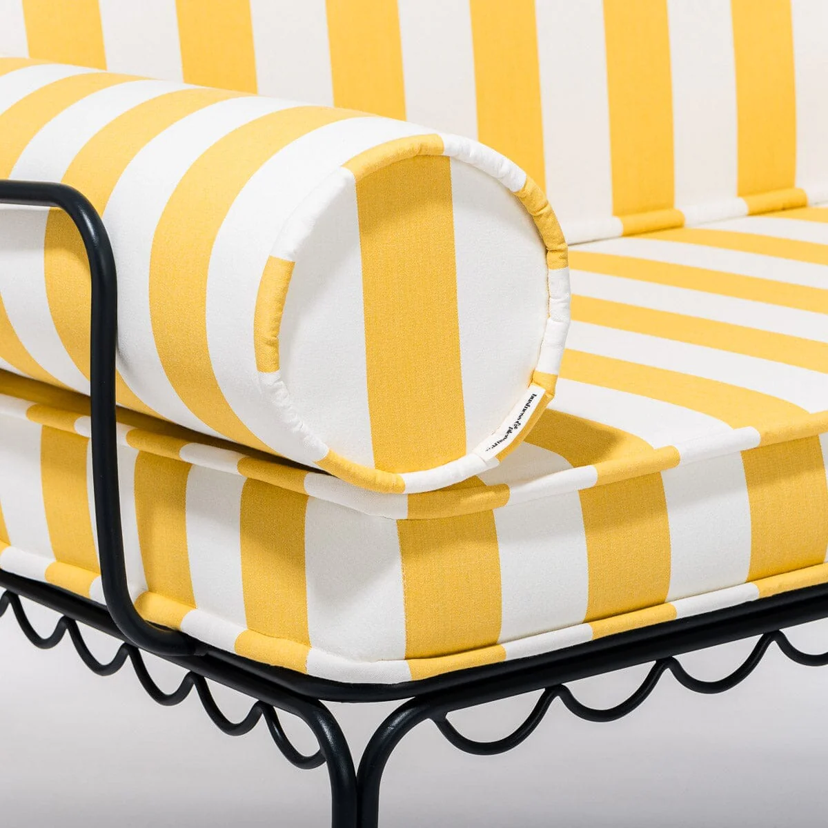 The Al Fresco Love Seat in Crew Mimosa Yellow Stripe | Vintage Black Frame - Image 3