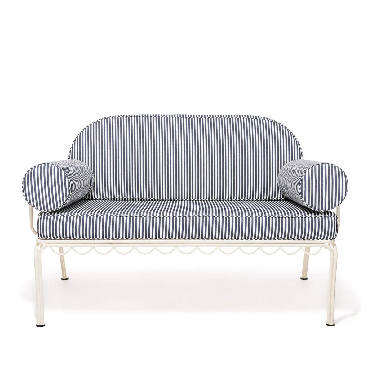The Al Fresco Love Seat in Lauren's Navy Stripe | Antique White Frame