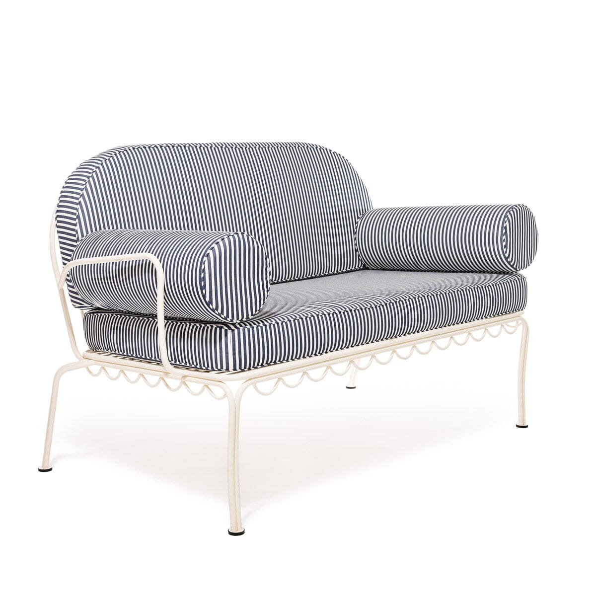 The Al Fresco Love Seat in Lauren's Navy Stripe | Antique White Frame - Image 2
