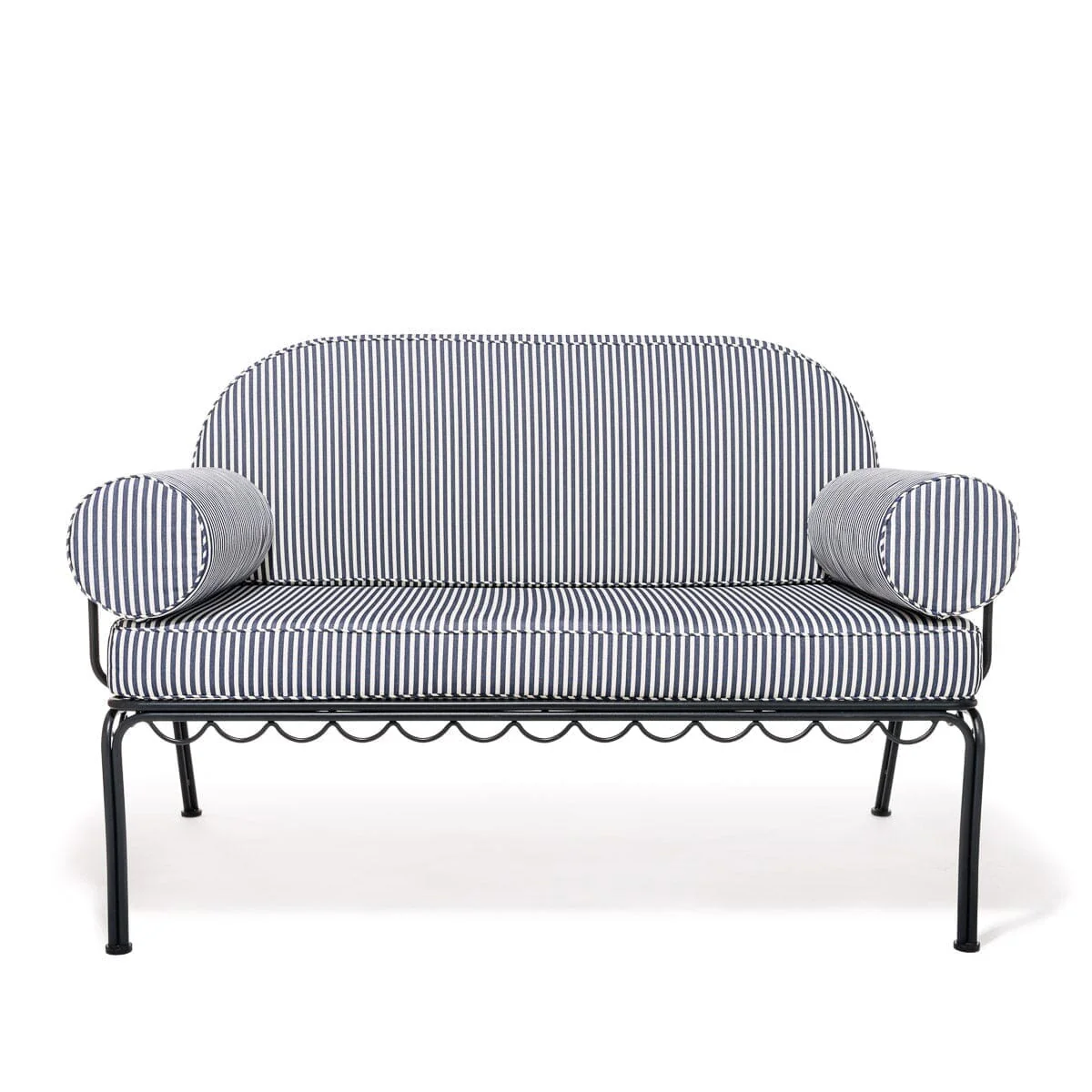 The Al Fresco Love Seat in Lauren's Navy Stripe | Vintage Black Frame