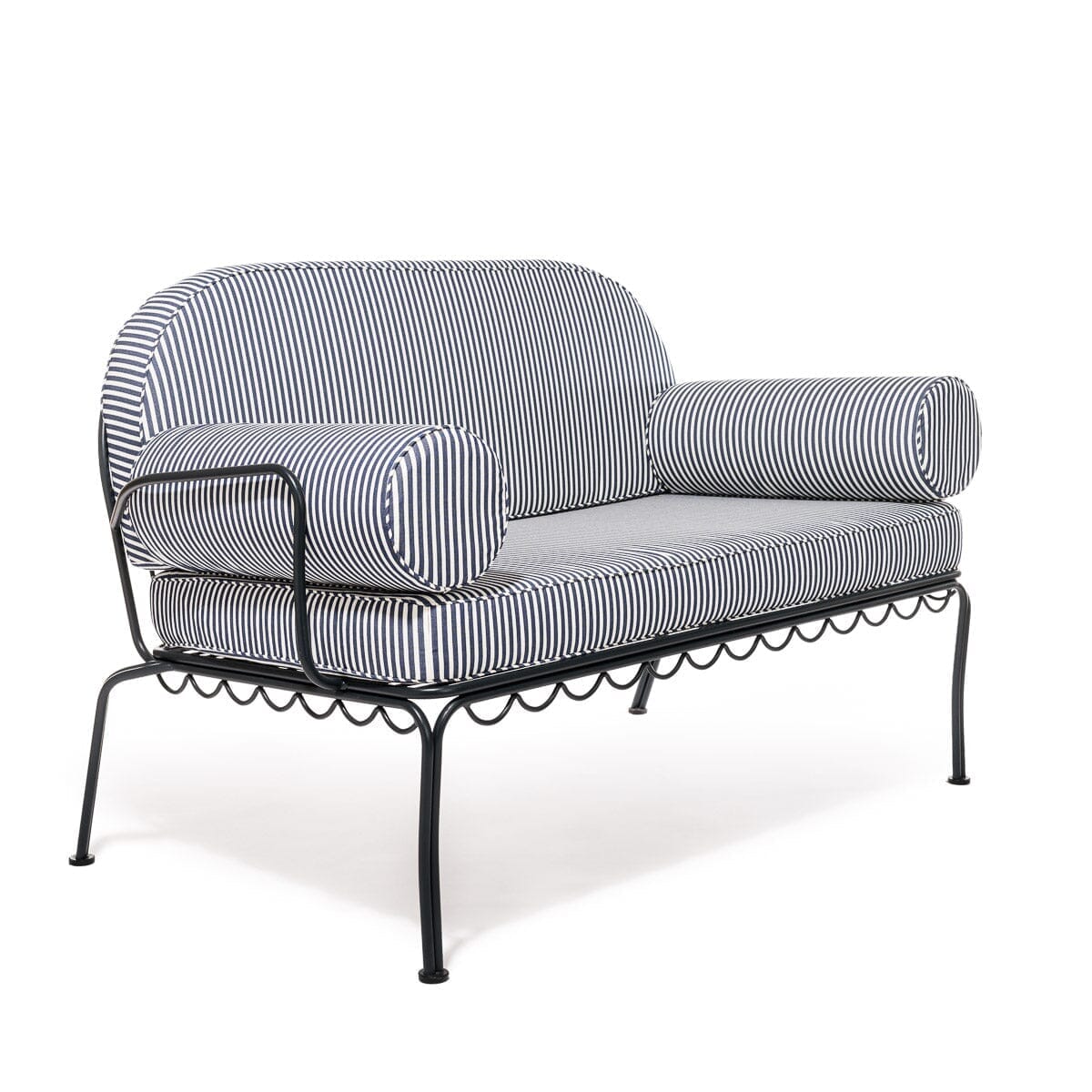 The Al Fresco Love Seat in Lauren's Navy Stripe | Vintage Black Frame - Image 2