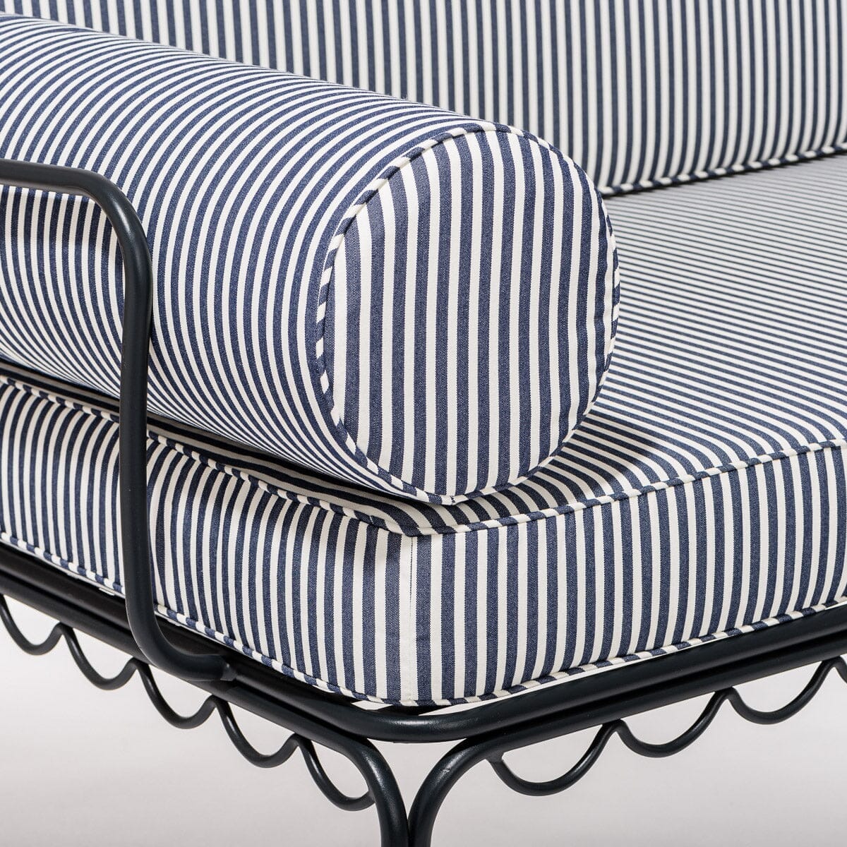 The Al Fresco Love Seat in Lauren's Navy Stripe | Vintage Black Frame - Image 3
