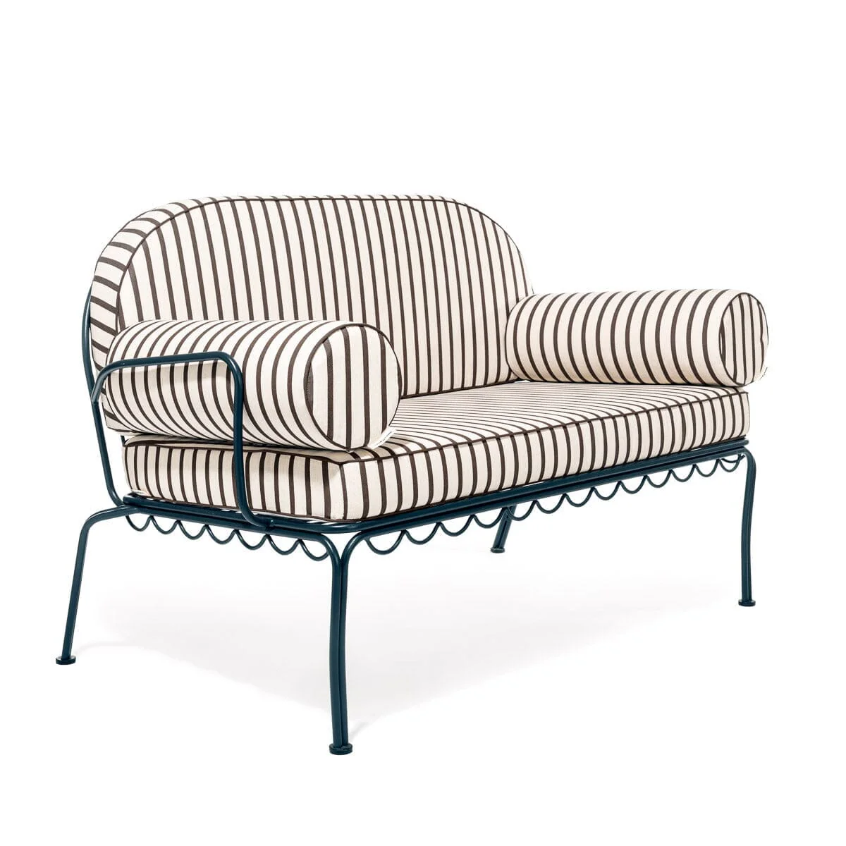 The Al Fresco Love Seat in Monaco Black Stripe | Vintage Black Frame - Image 3