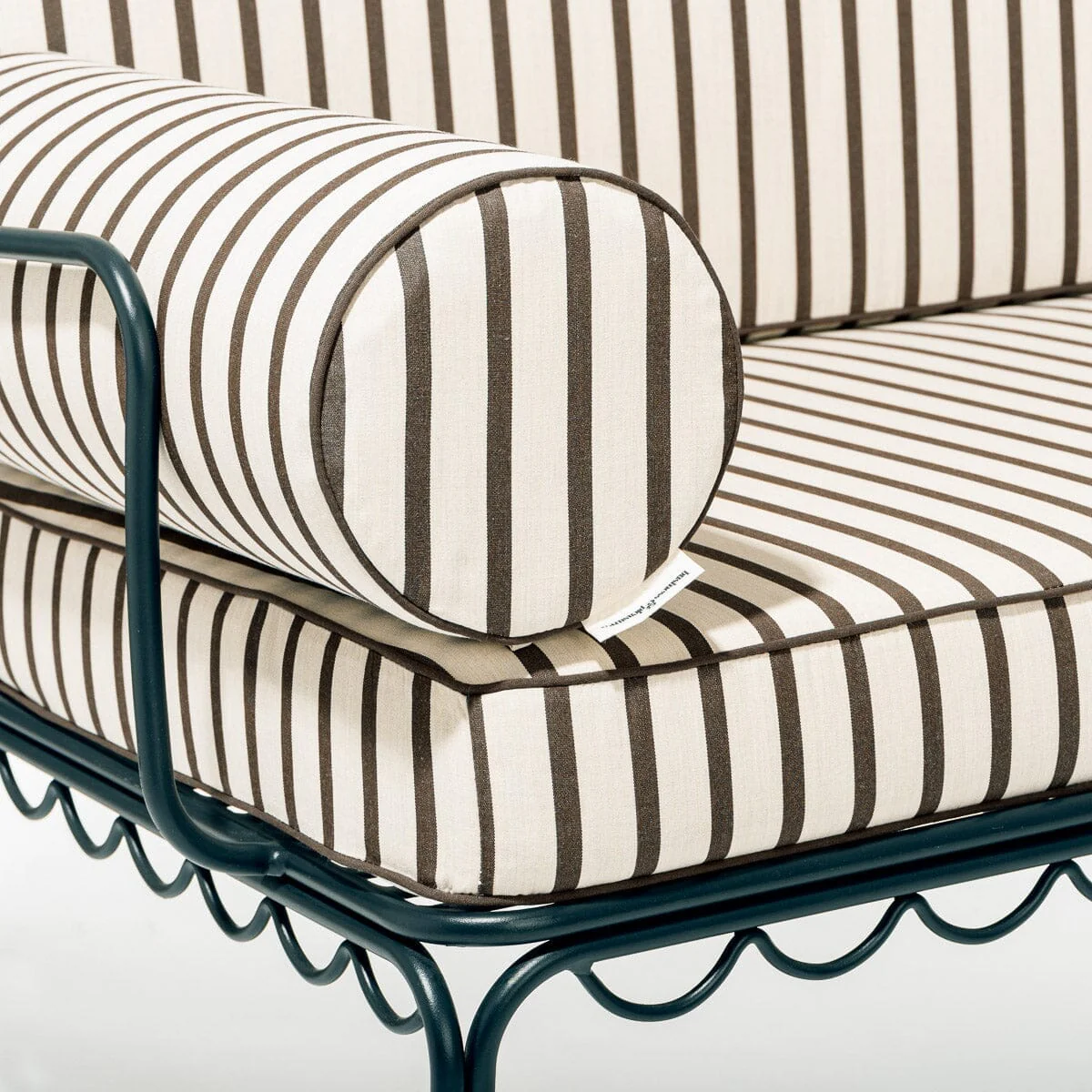 The Al Fresco Love Seat in Monaco Black Stripe | Vintage Black Frame - Image 4