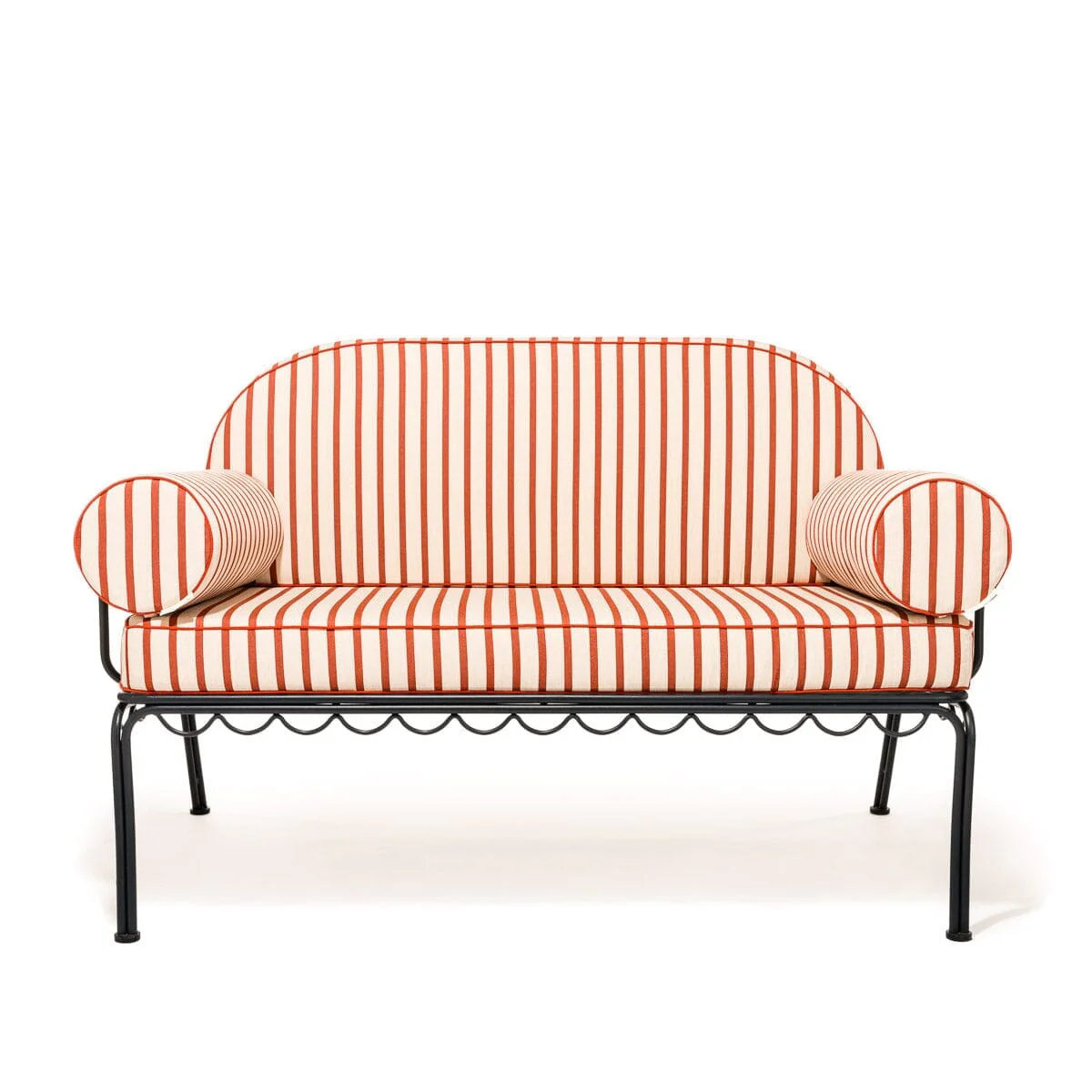 The Al Fresco Love Seat in Monaco Le Sirenuse Stripe | Vintage Black Frame
