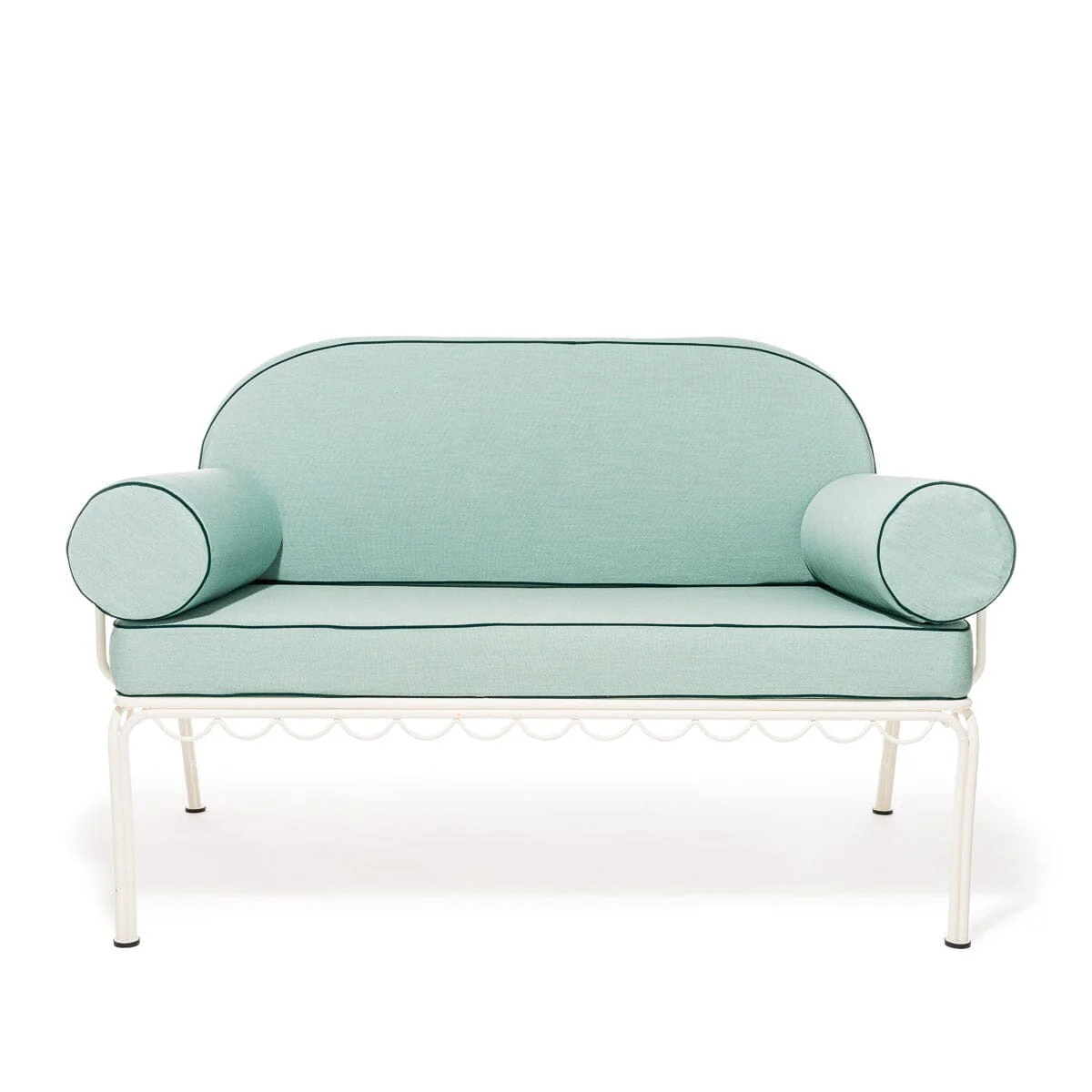The Al Fresco Love Seat in Rivie Green | Antique White Frame