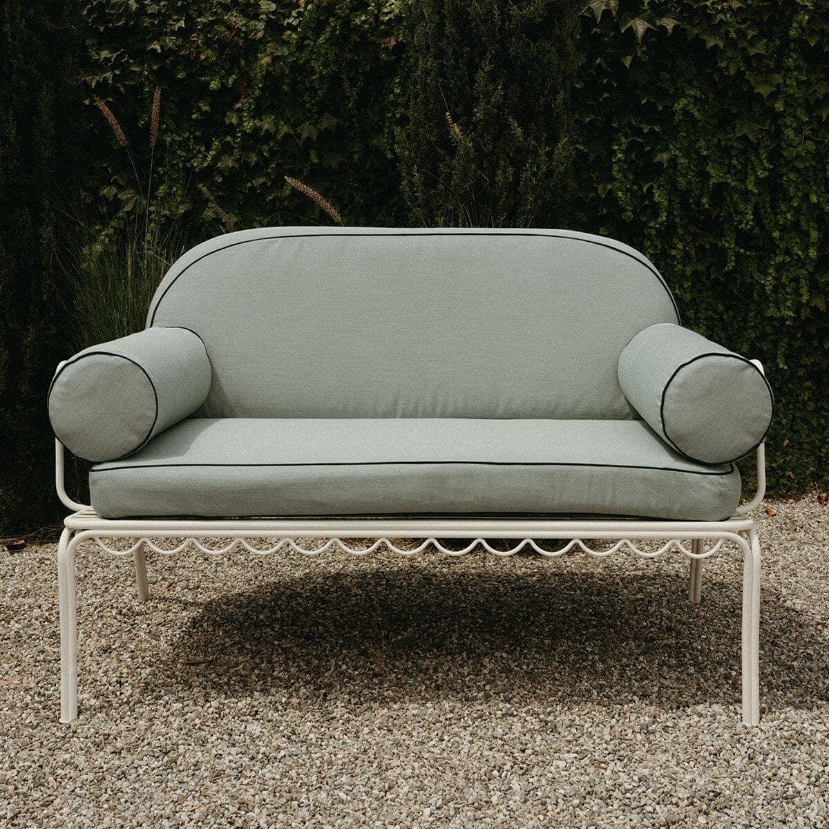 The Al Fresco Love Seat in Rivie Green | Antique White Frame - Image 2