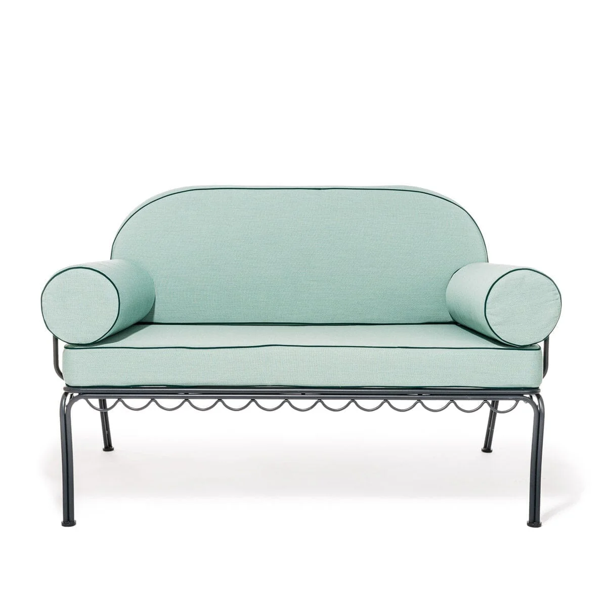 The Al Fresco Love Seat in Rivie Green | Vintage Black Frame