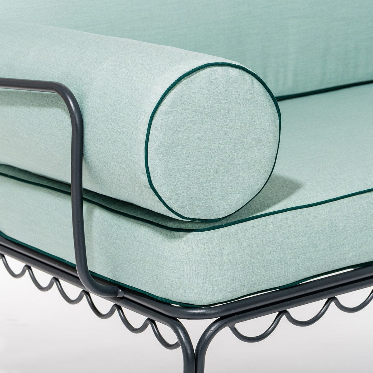 The Al Fresco Love Seat in Rivie Green | Vintage Black Frame - Image 4