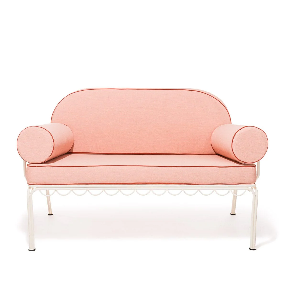 The Al Fresco Love Seat in Rivie Pink | Antique White Frame