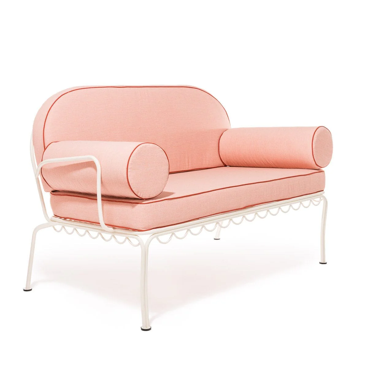 The Al Fresco Love Seat in Rivie Pink | Antique White Frame - Image 3