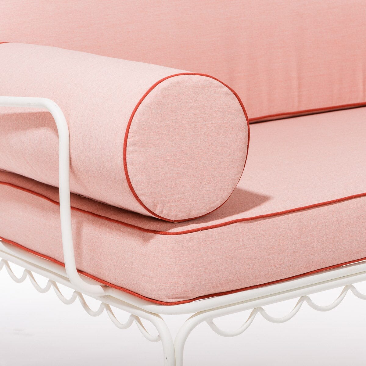 The Al Fresco Love Seat in Rivie Pink | Antique White Frame - Image 4