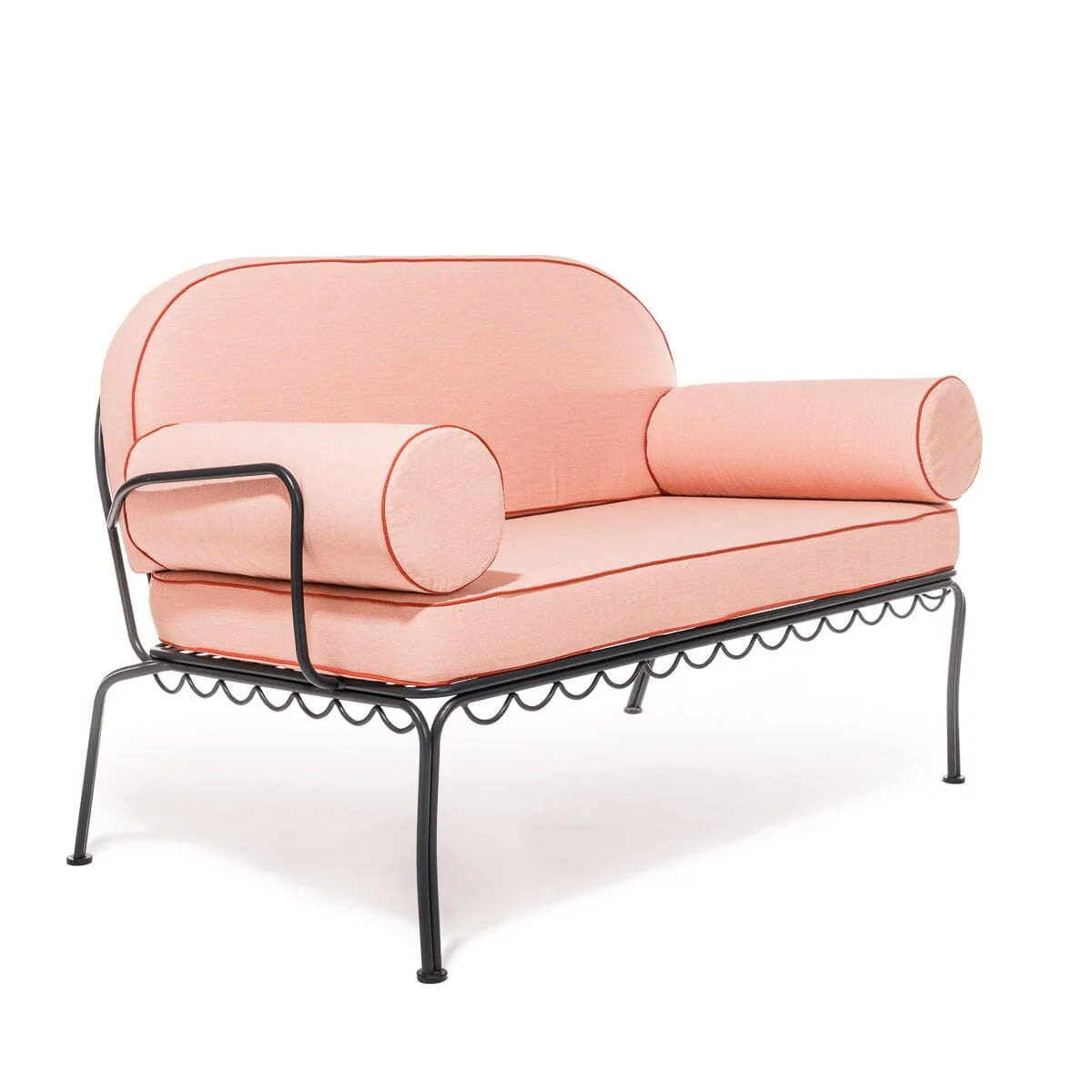 The Al Fresco Love Seat in Rivie Pink | Vintage Black Frame - Image 3