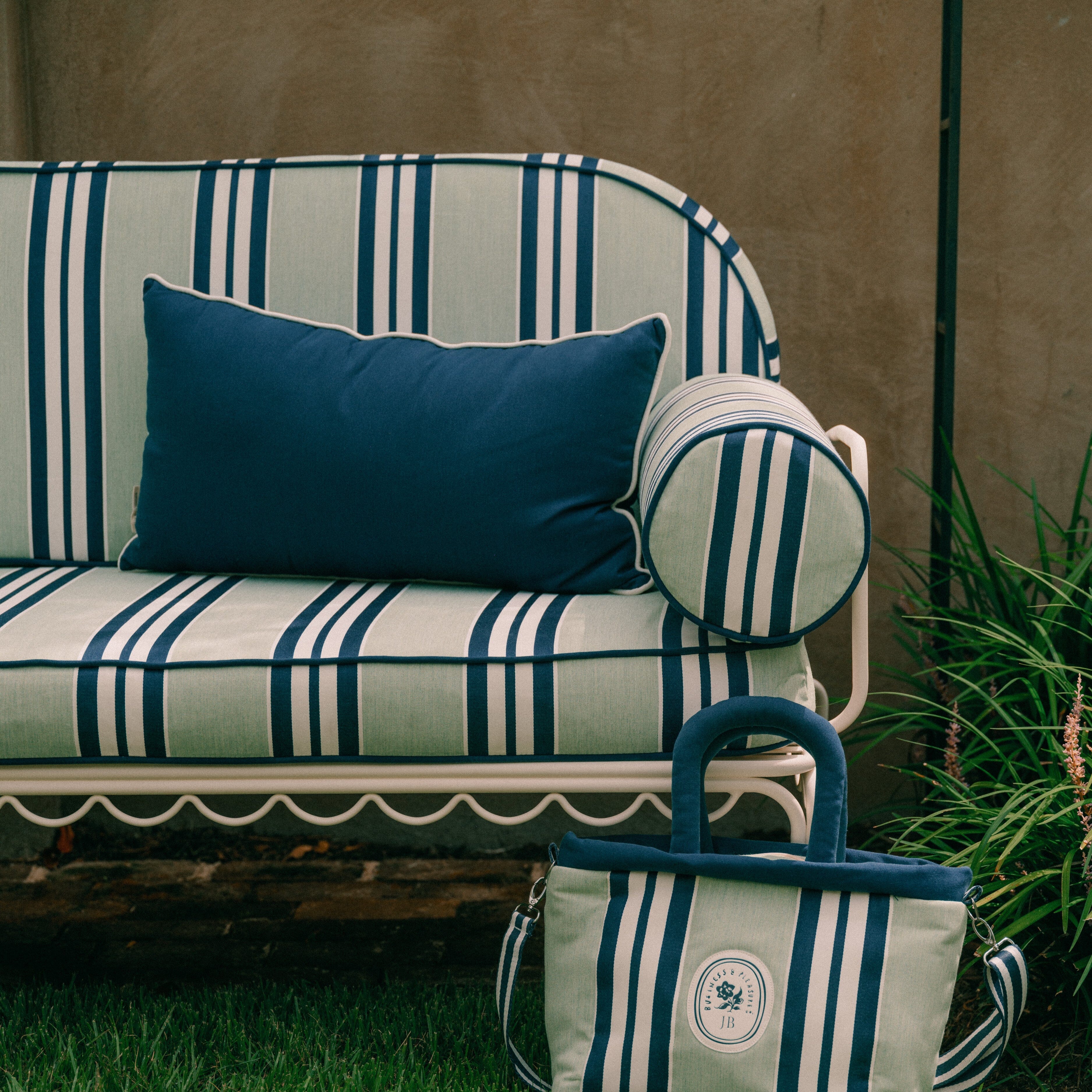 The Al Fresco Love Seat Slip Cover Set x Julia Berolzheimer in Green Stripes - Image 2
