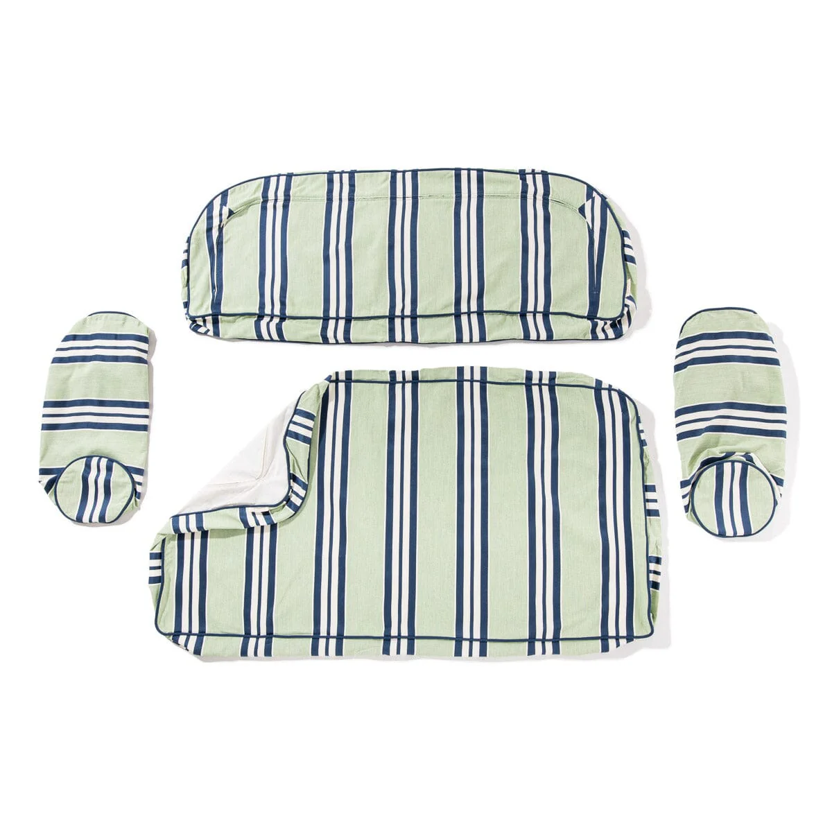 The Al Fresco Love Seat x Julia Berolzheimer in Green Stripes | Antique White Frame - Image 5