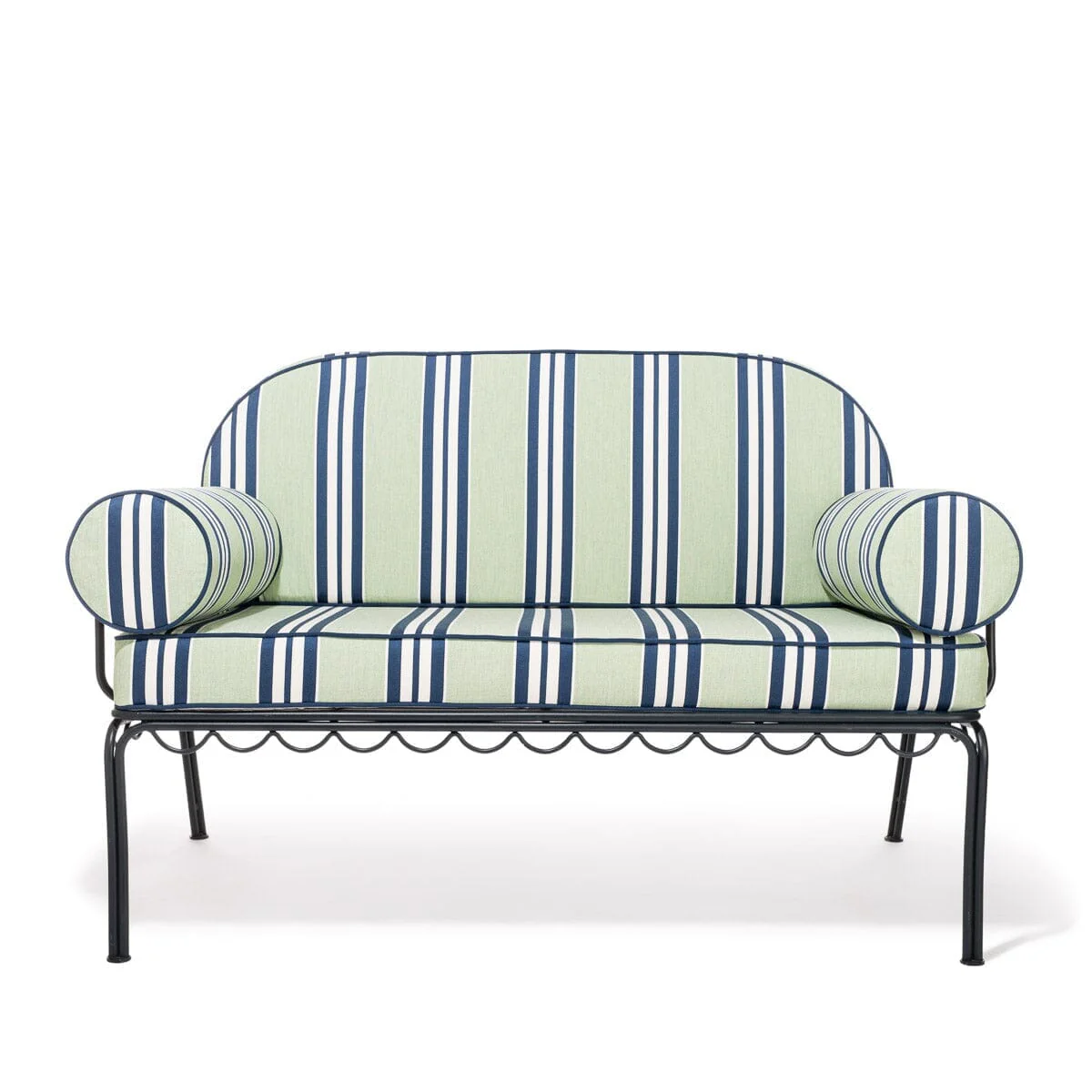 The Al Fresco Love Seat x Julia Berolzheimer in Green Stripes | Vintage Black Frame