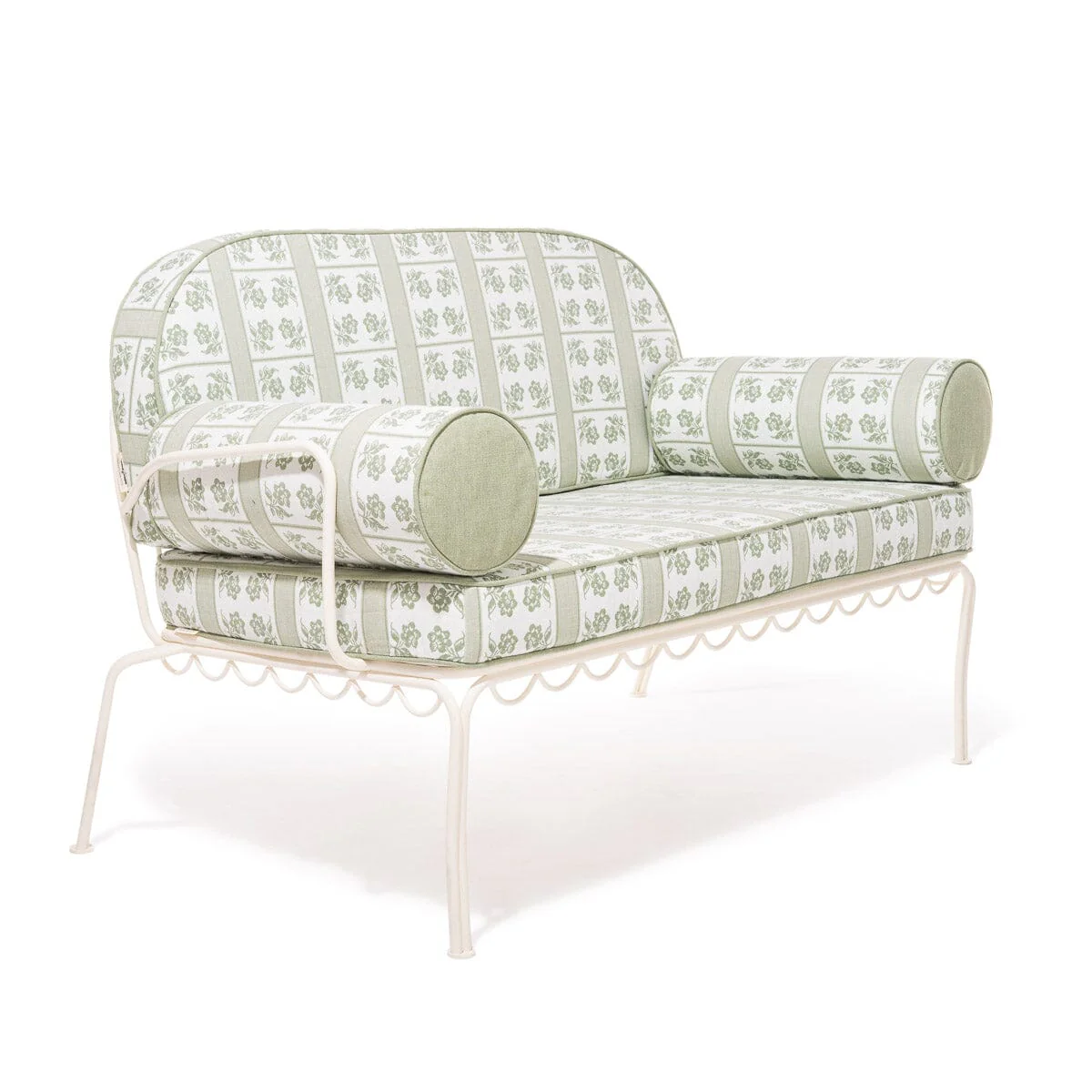 The Al Fresco Love Seat x Julia Berolzheimer in Jacquard Green | Antique White Frame - Image 2