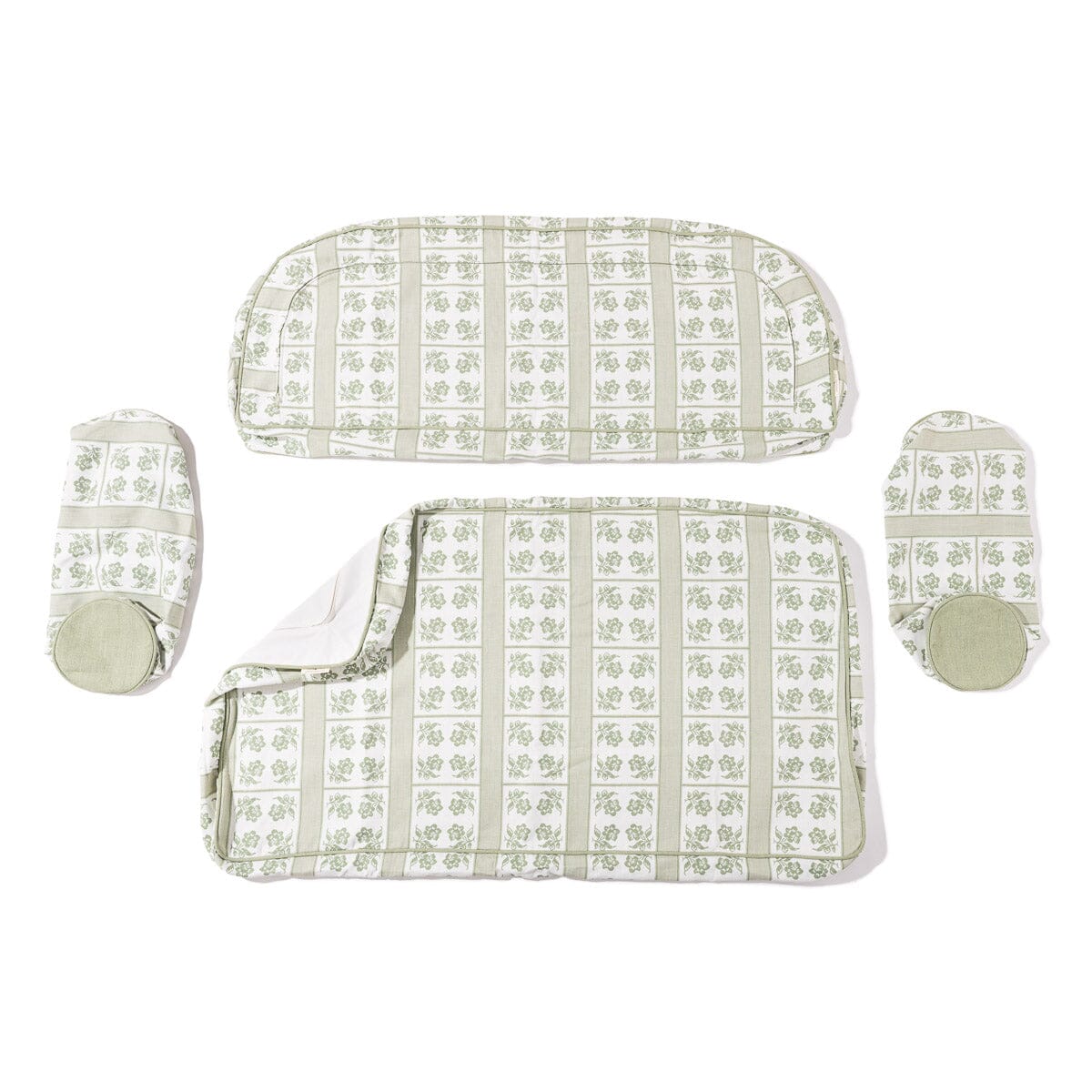 The Al Fresco Love Seat x Julia Berolzheimer in Jacquard Green | Antique White Frame - Image 4