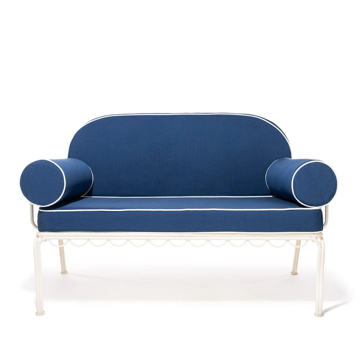 The Al Fresco Love Seat x Julia Berolzheimer in Rivie Slate | Antique White Frame
