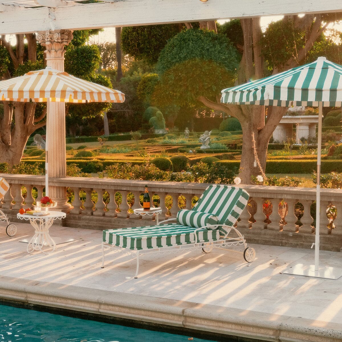 The Al Fresco Sun Lounger in Crew Canyon Green Stripe | Antique White Frame - Image 3