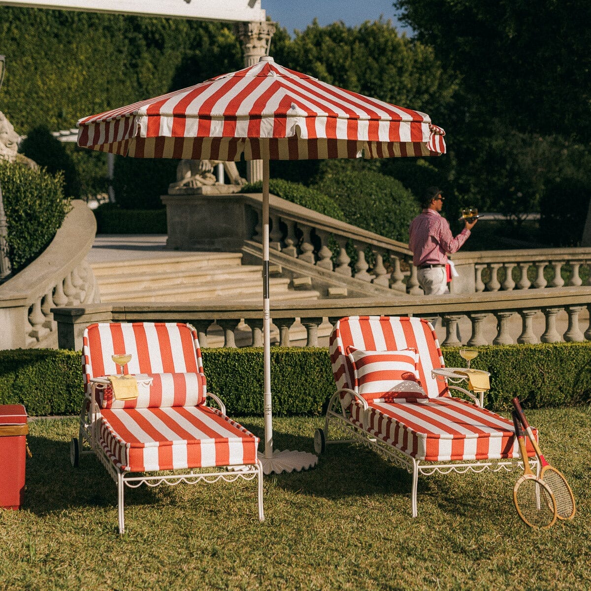 The Al Fresco Sun Lounger in Crew Le Sirenuse Stripe | Antique White Frame - Image 3