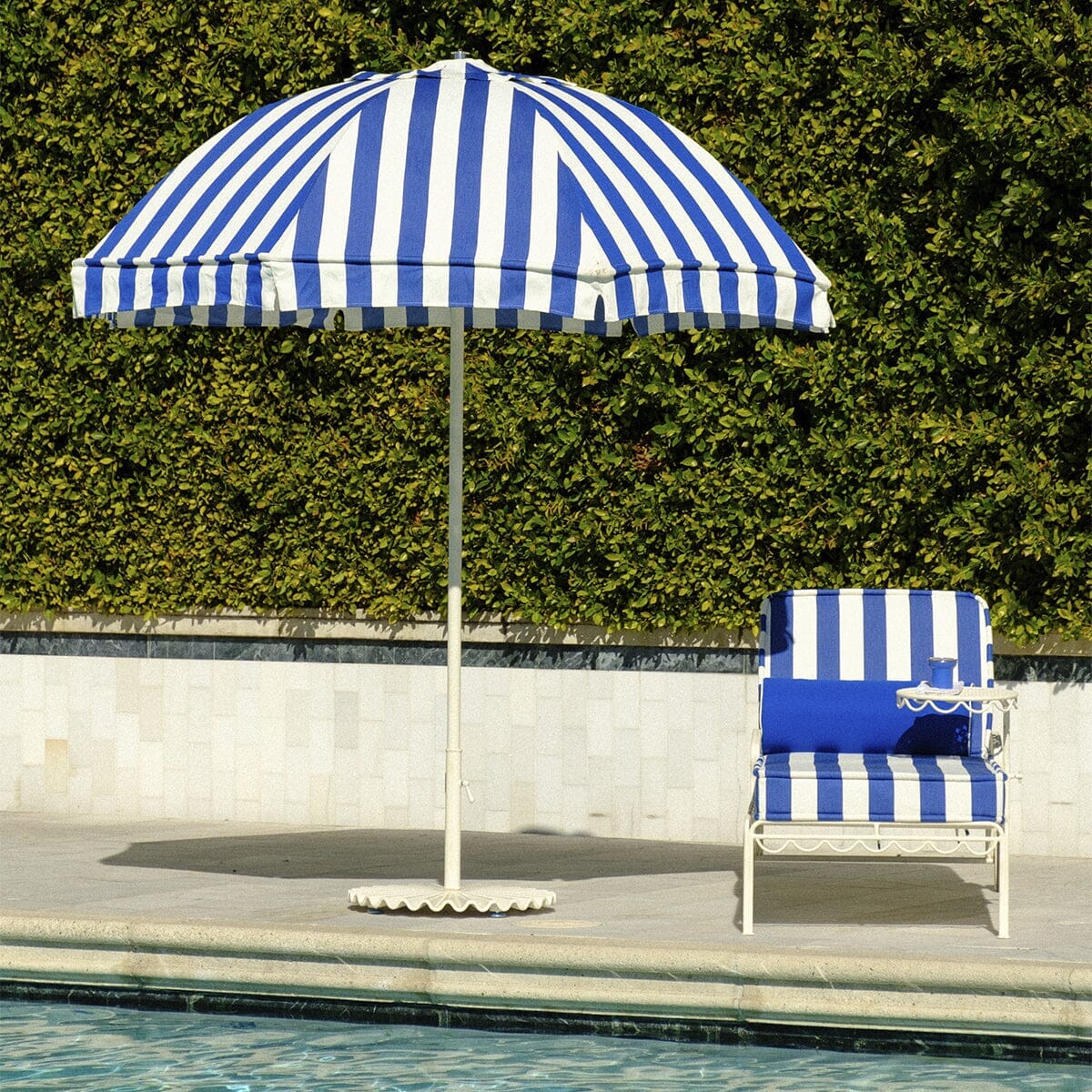 The Al Fresco Sun Lounger in Crew Mediterranean Blue Stripe | Antique White Frame - Image 3