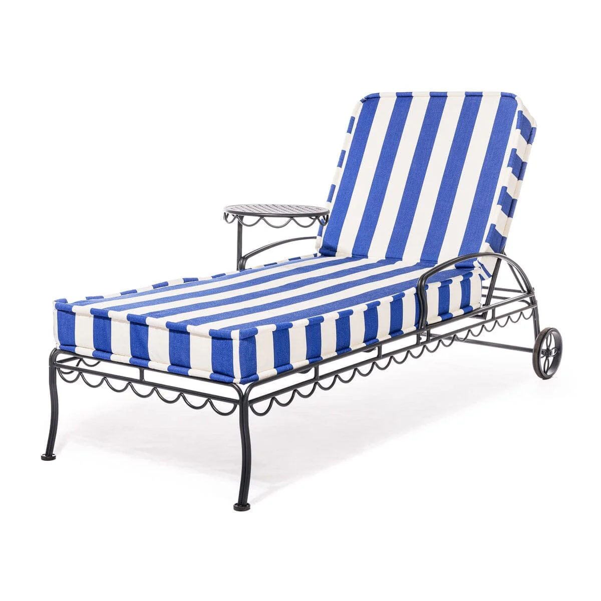 The Al Fresco Sun Lounger in Crew Mediterranean Blue Stripe | Vintage Black Frame