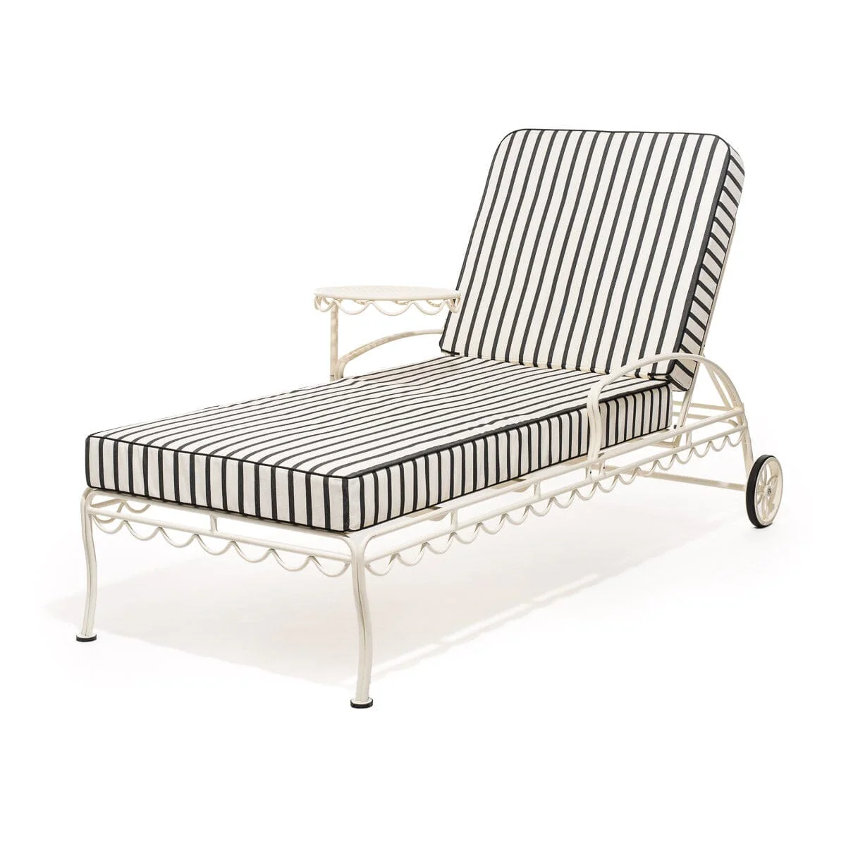 The Al Fresco Sun Lounger in Monaco Black Stripe | Antique White Frame