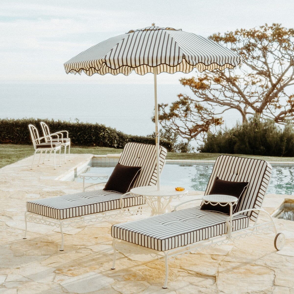 The Al Fresco Sun Lounger in Monaco Black Stripe | Antique White Frame - Image 3