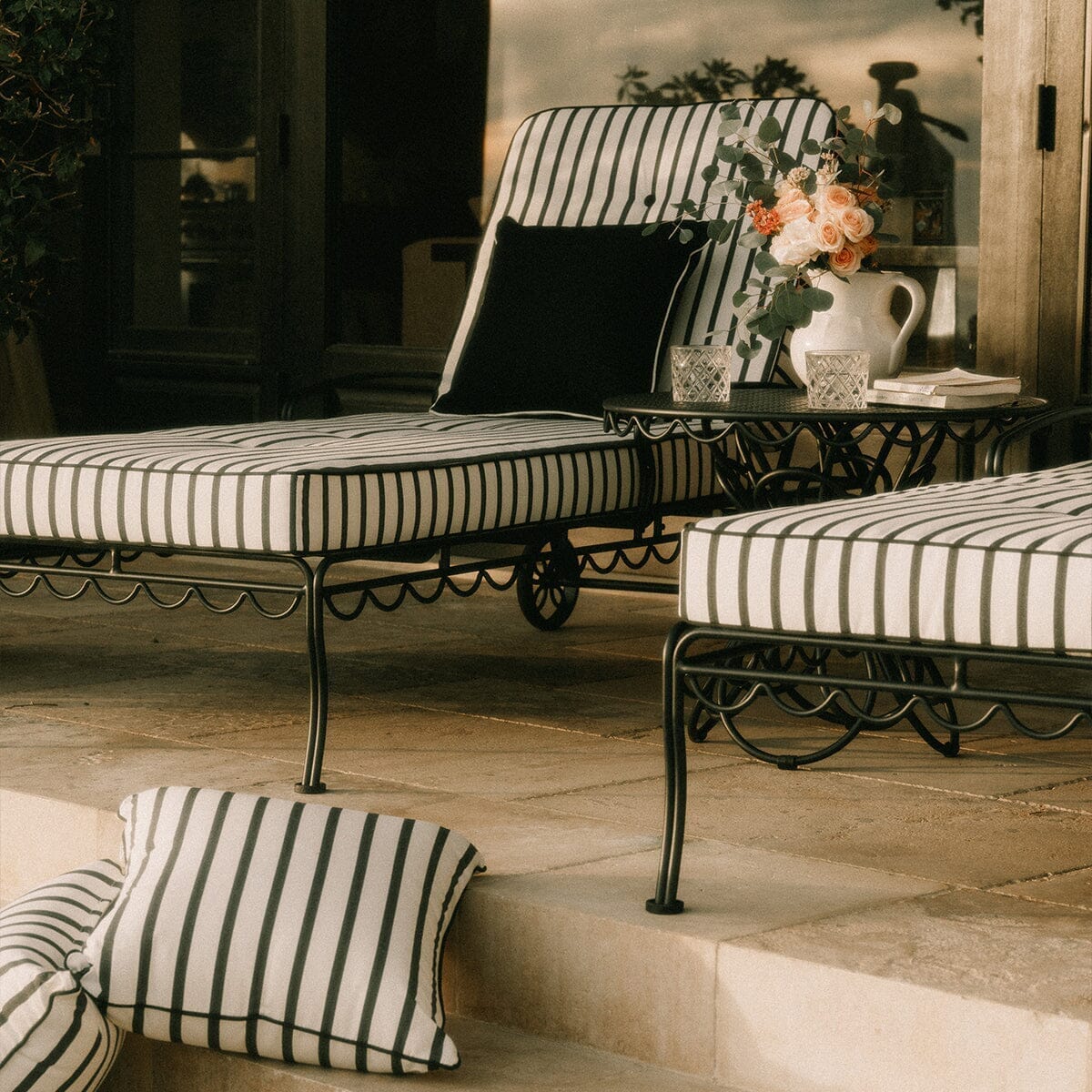 The Al Fresco Sun Lounger in Monaco Black Stripe | Vintage Black Frame - Image 3