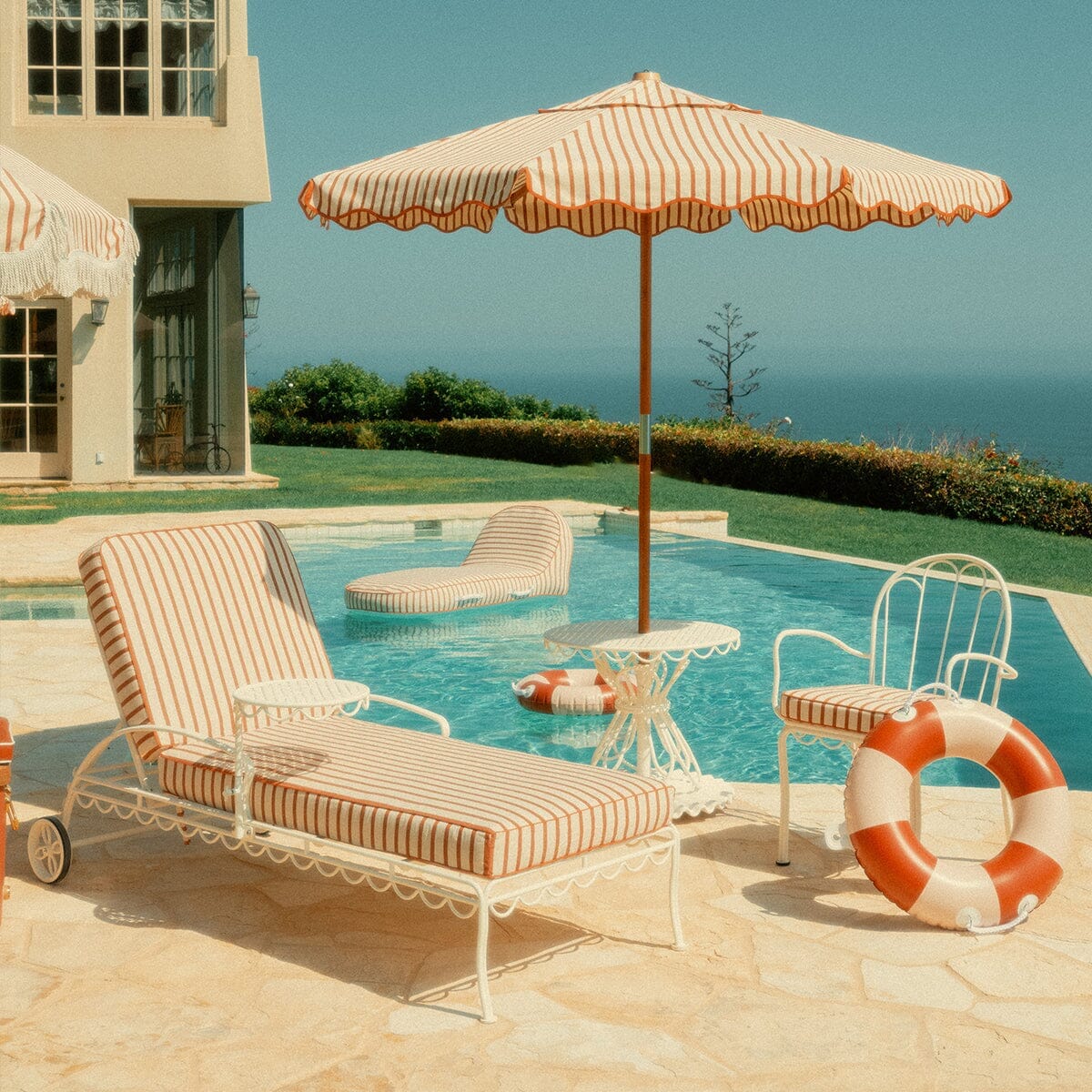 The Al Fresco Sun Lounger in Monaco Le Sirenuse Stripe | Antique White Frame - Image 3