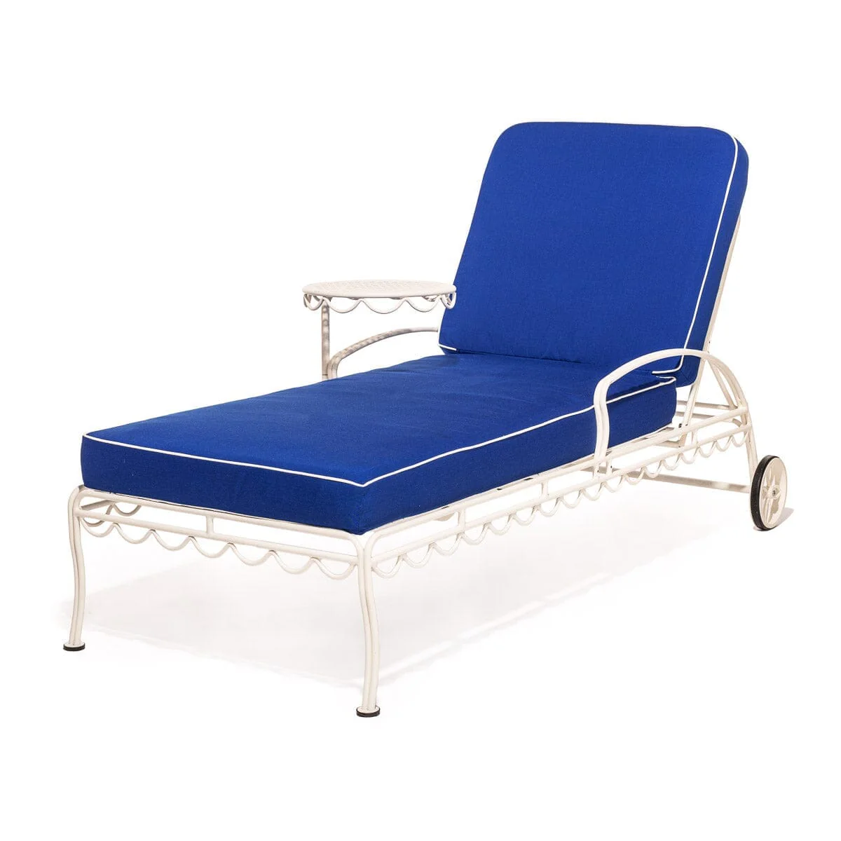 The Al Fresco Sun Lounger in Rivie Mediterranean Blue | Antique White Frame
